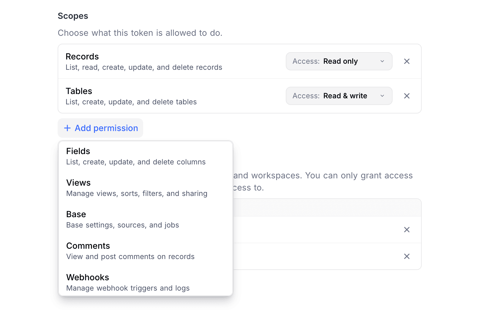 Add permission dropdown