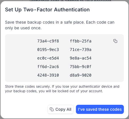 Backup codes