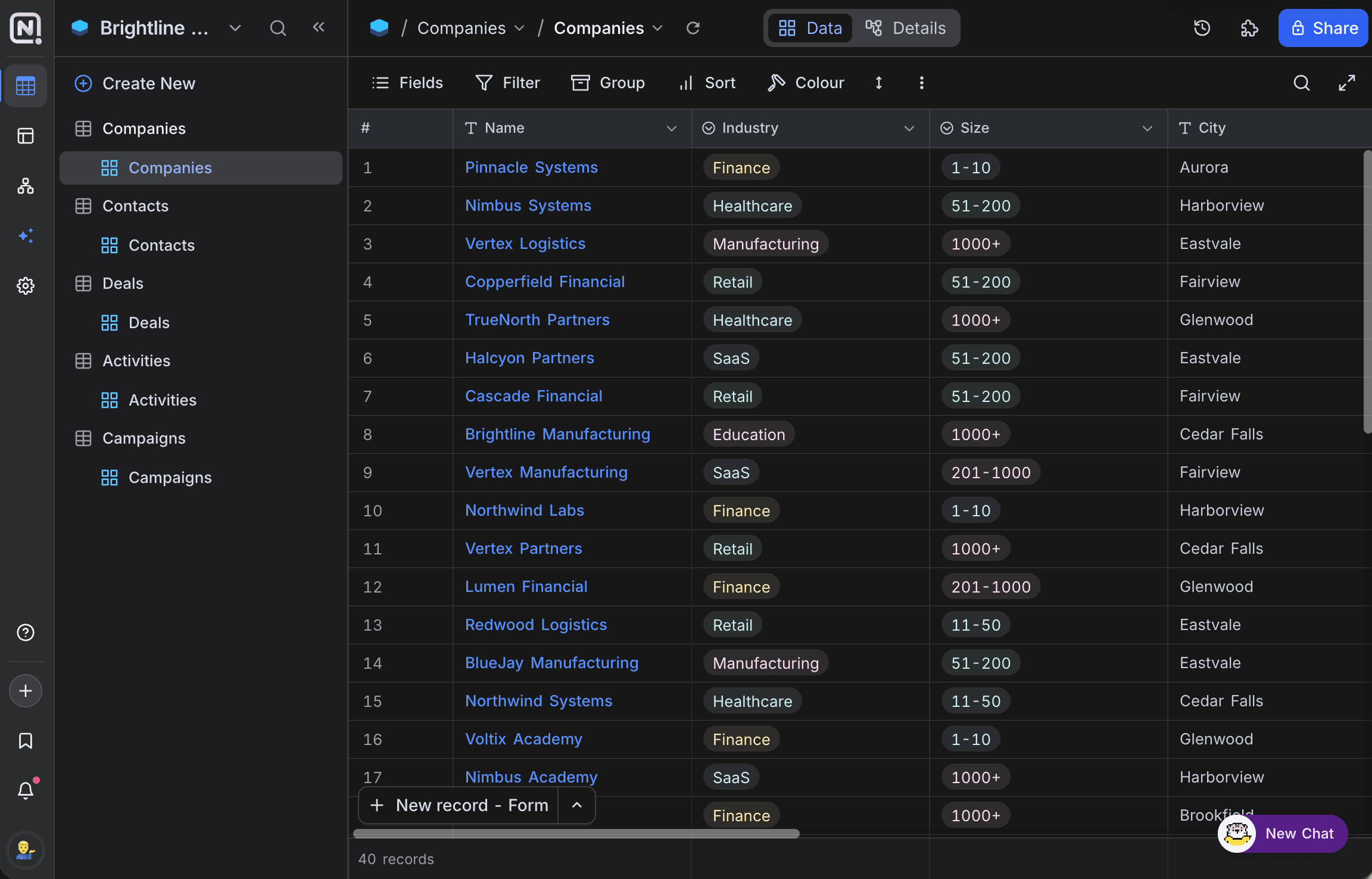 NocoDB in dark mode