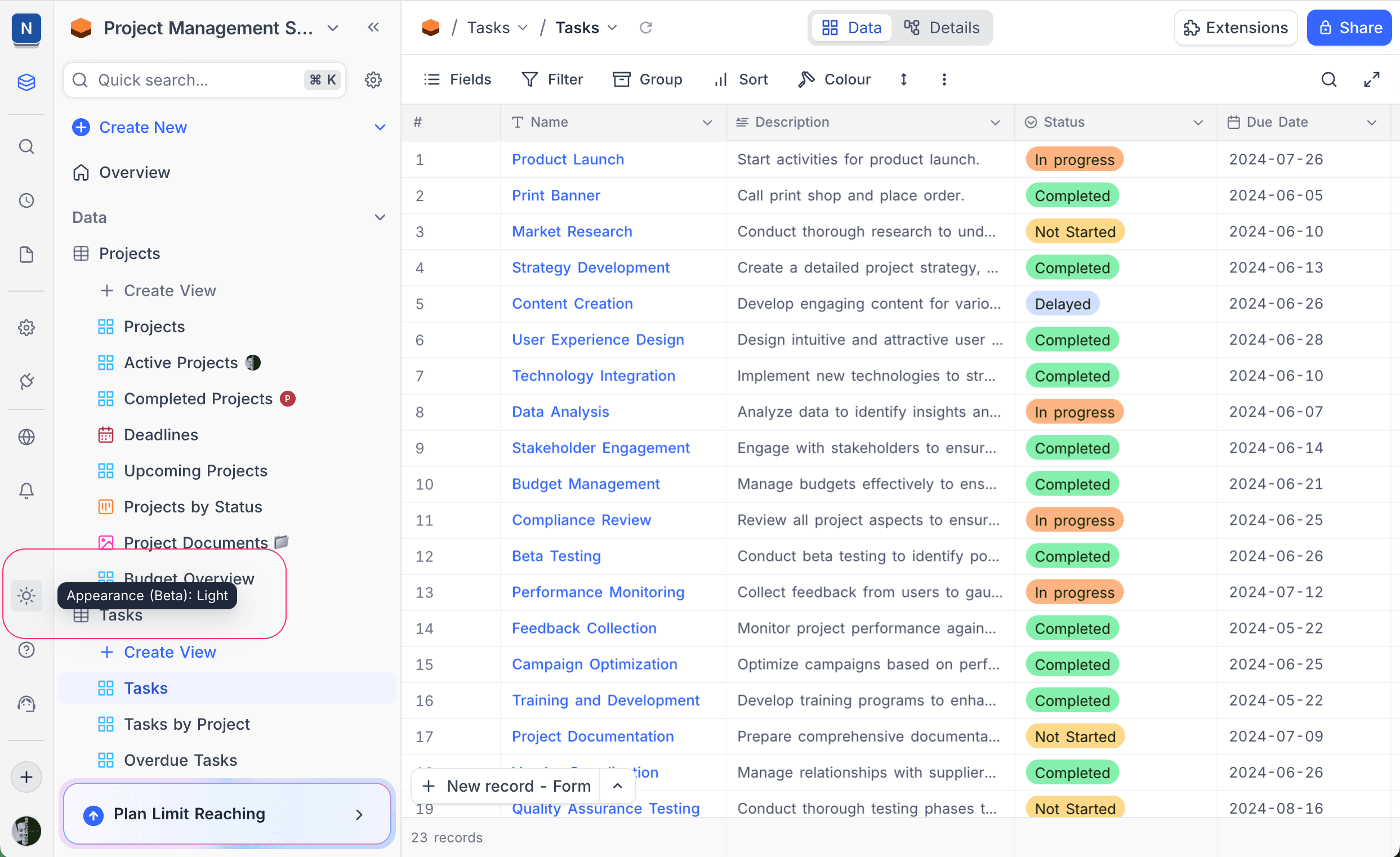 Appearance mode switch