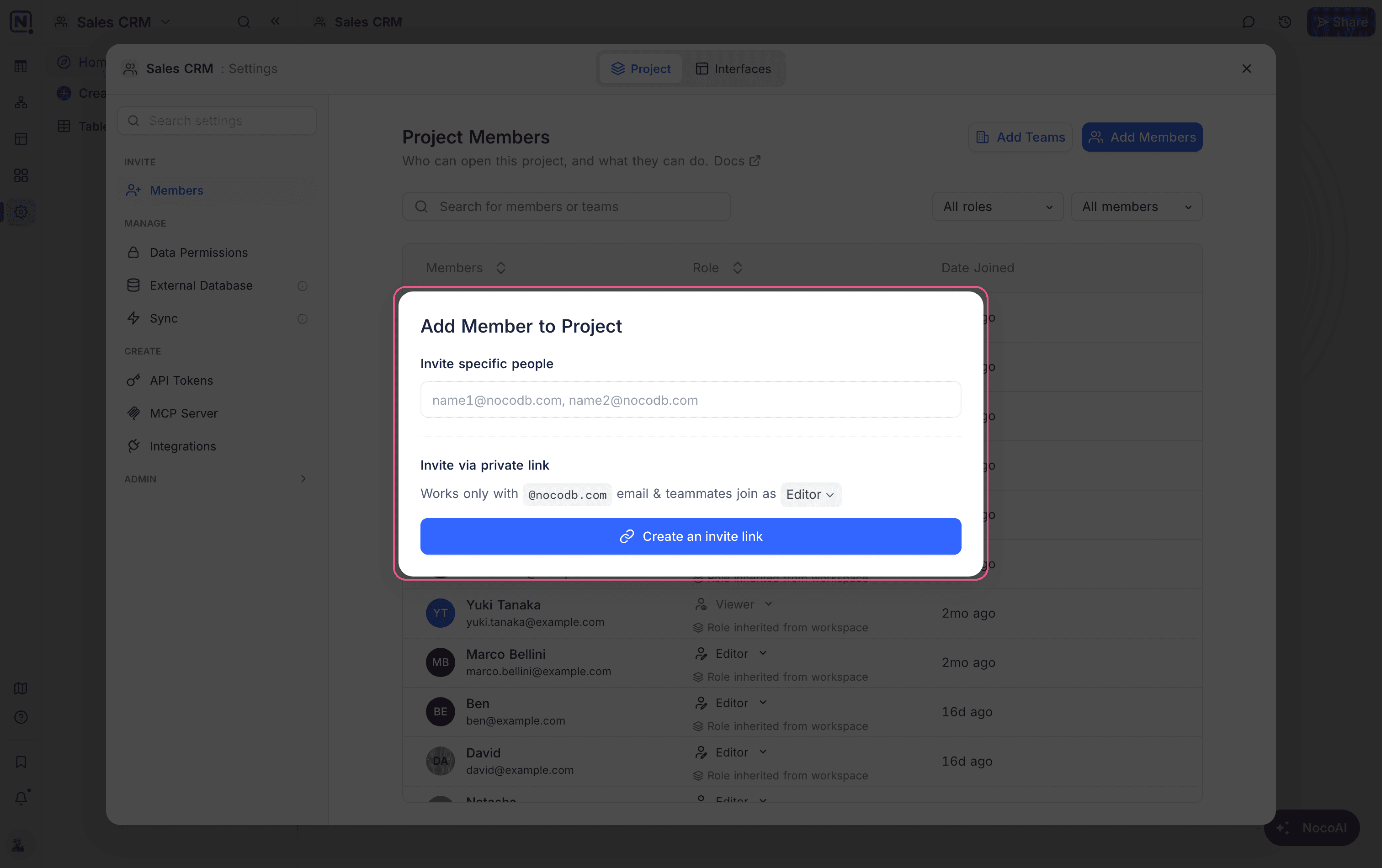 The Add Member to Project dialog