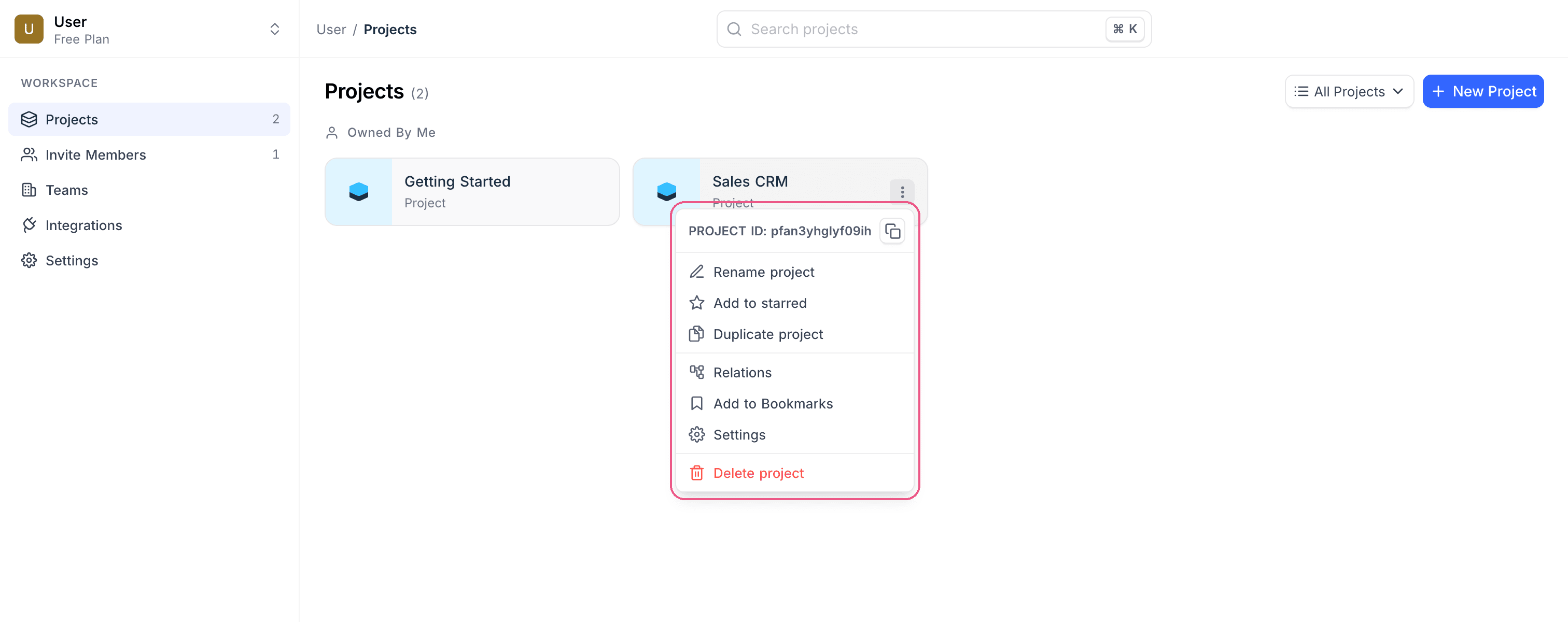 project context menu