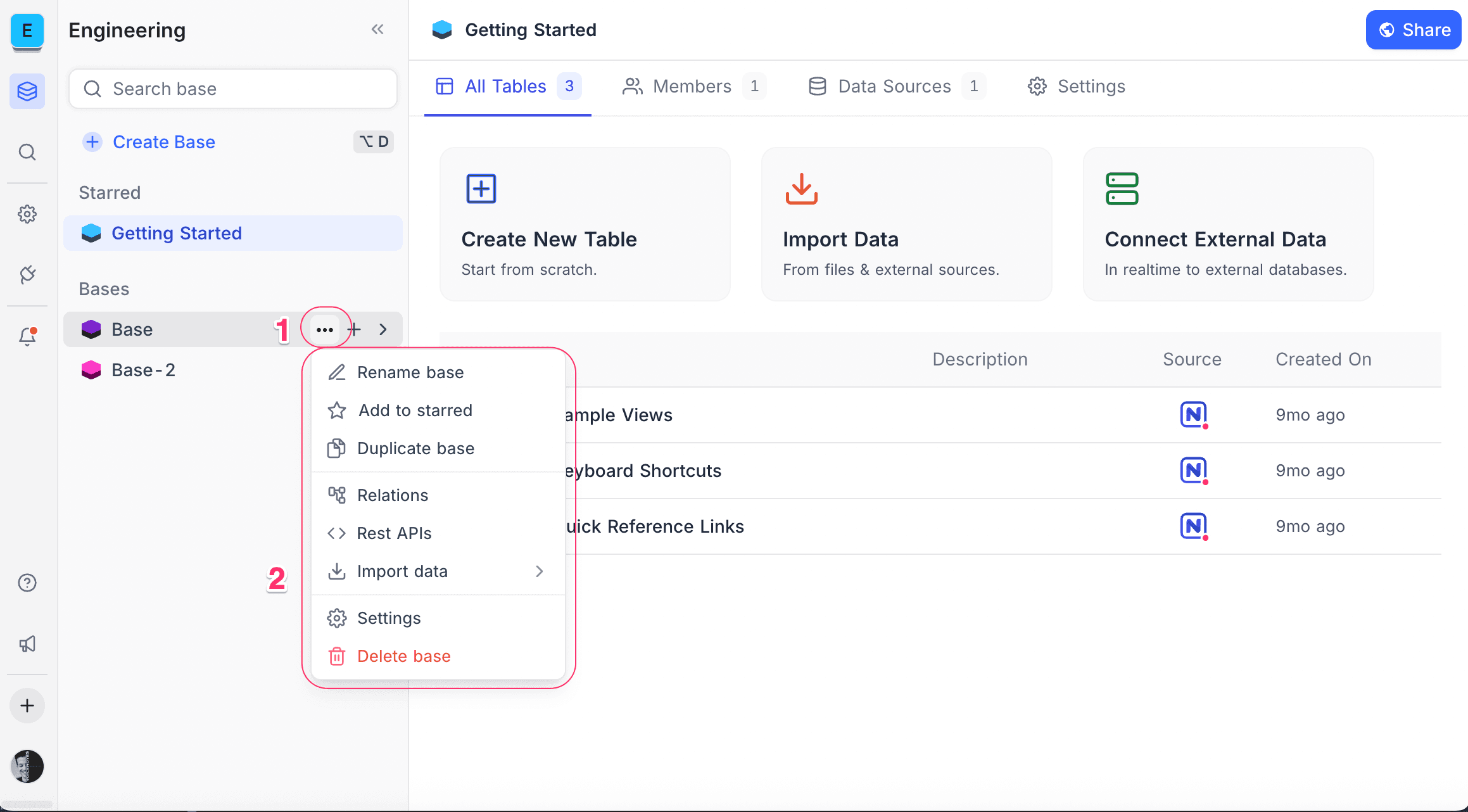 base context menu