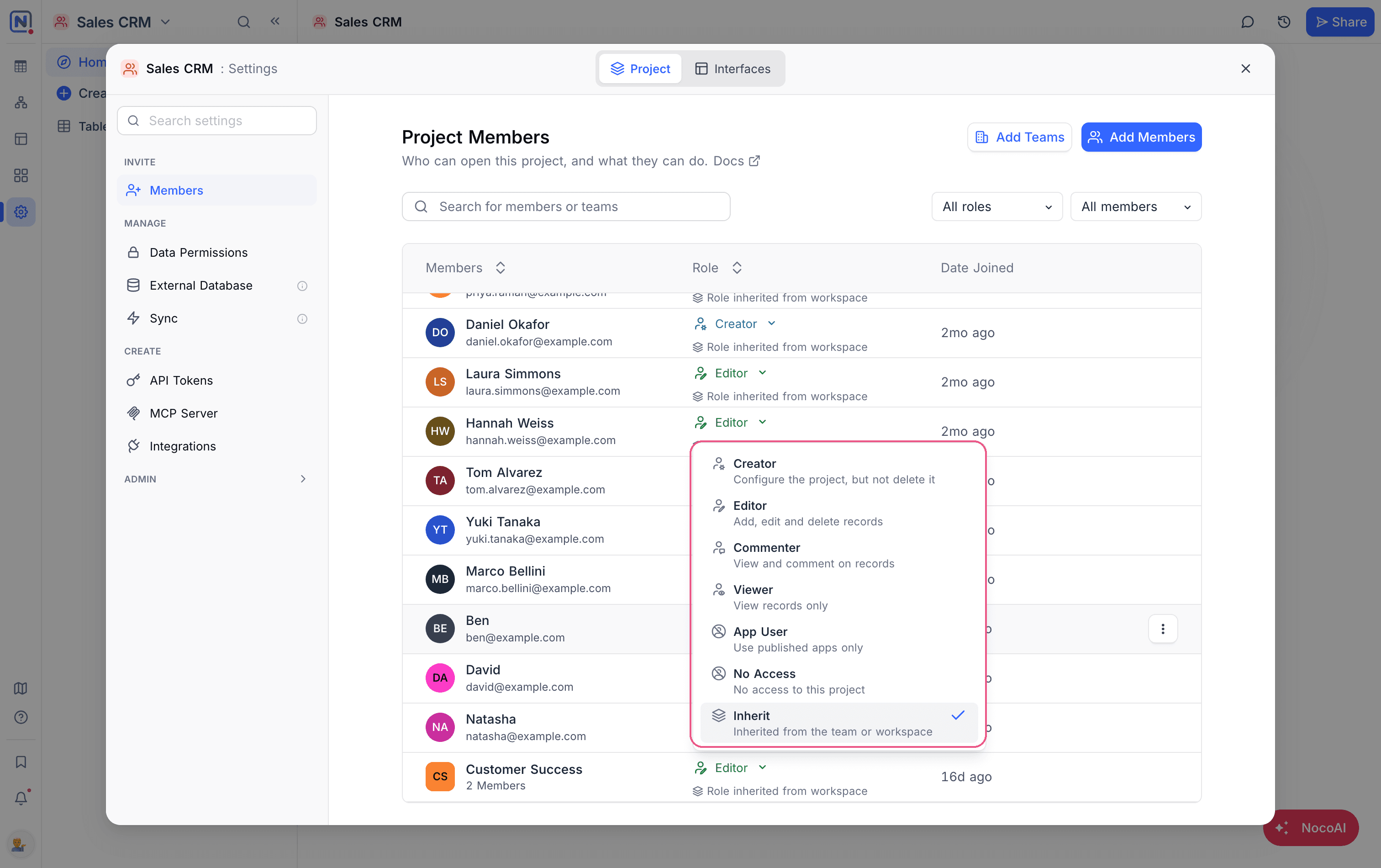 Changing a member's project role