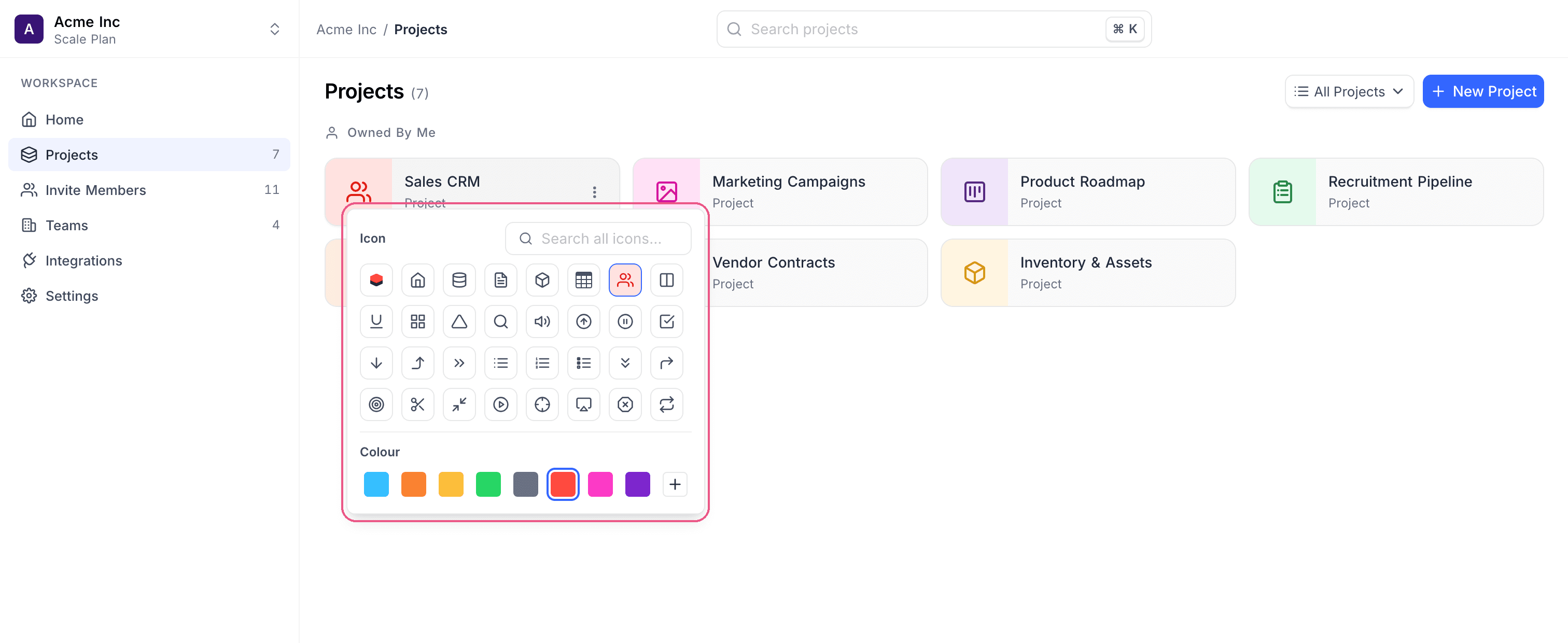 Project icon picker