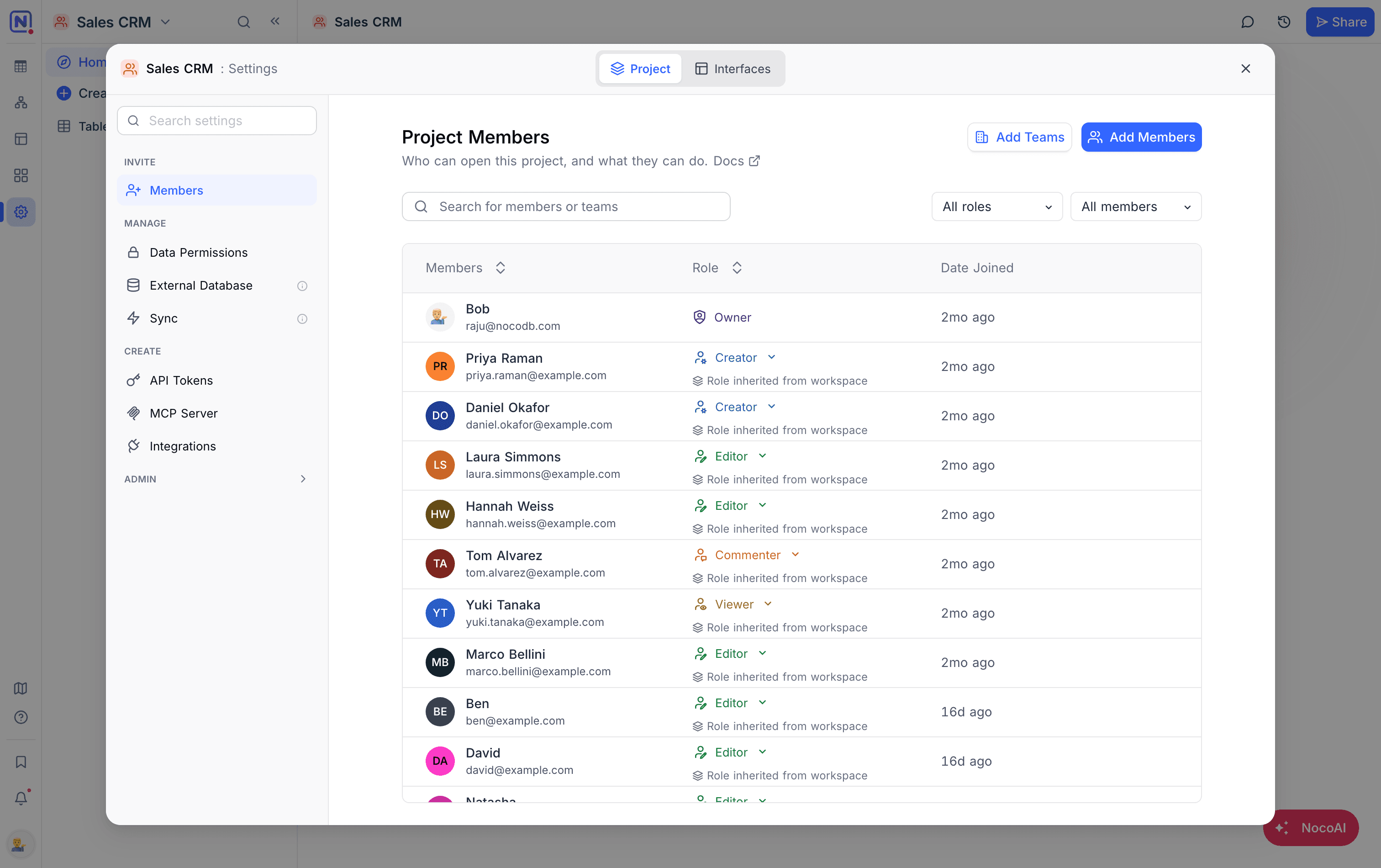 The Project Members pane under Project Settings