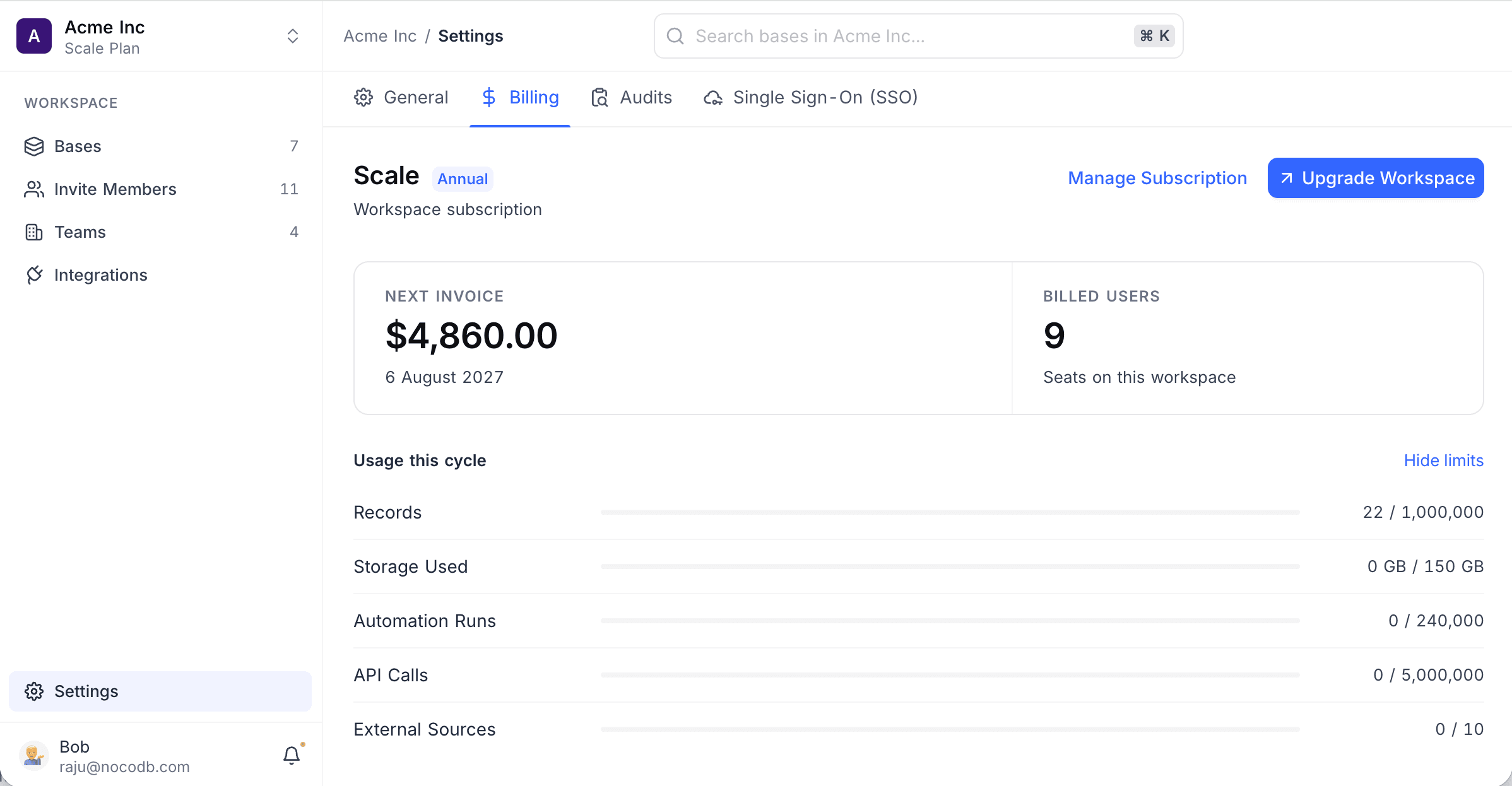 The Manage Subscription link
