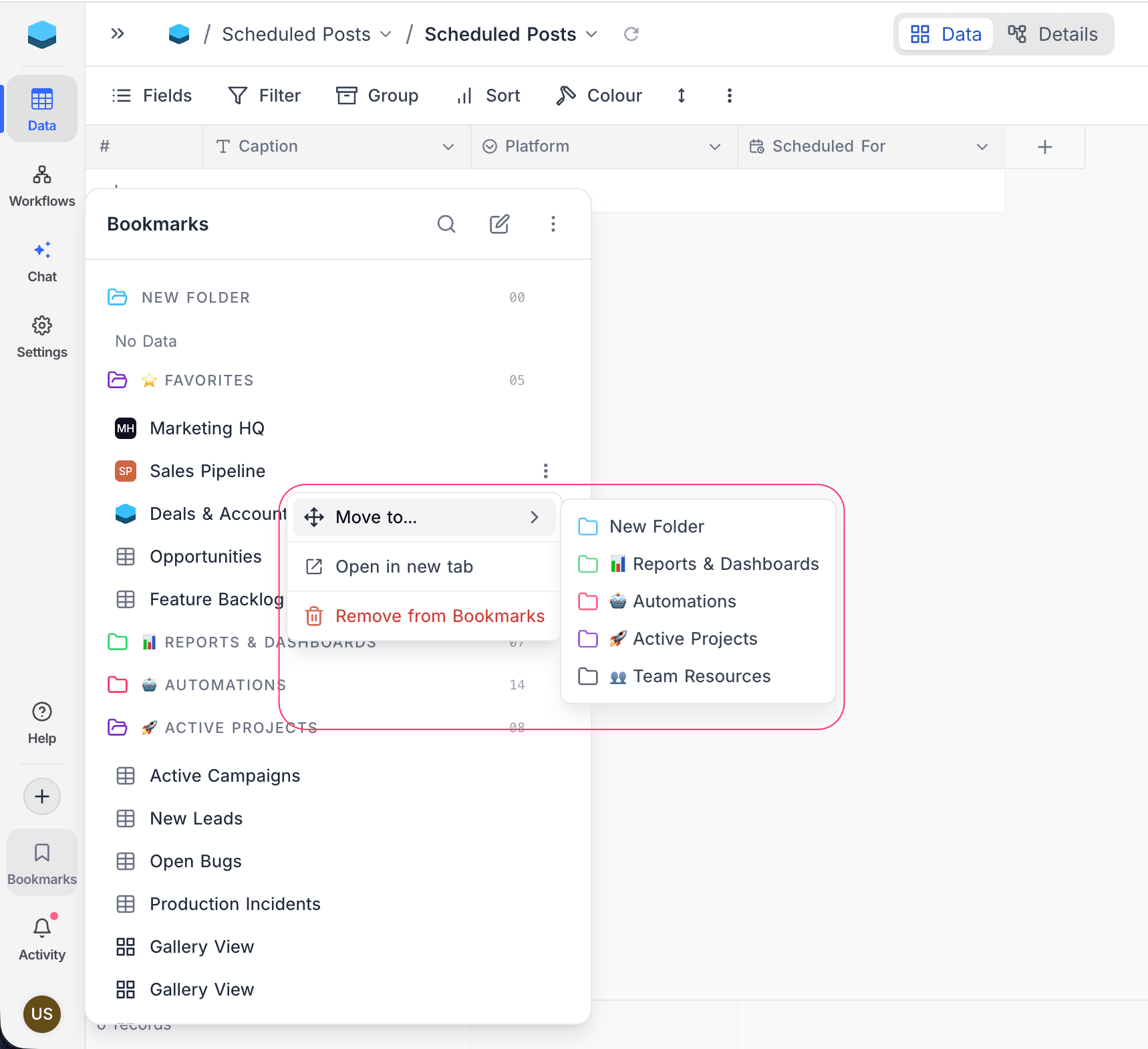 Bookmark Move to submenu