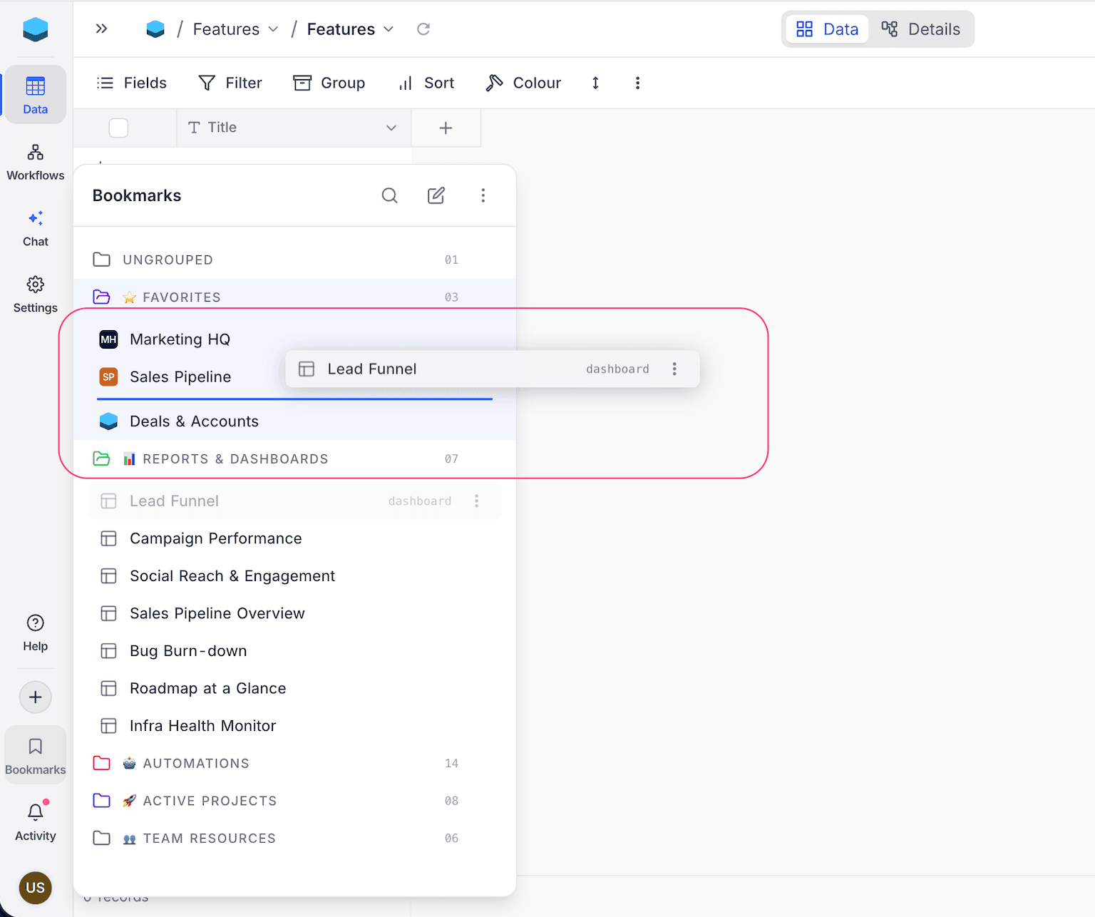 Drag a bookmark between folders