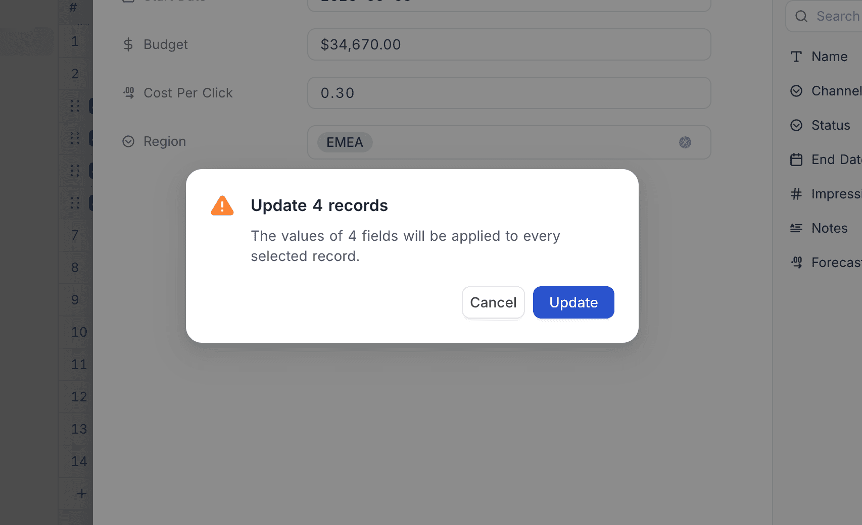 Confirmation dialog before a bulk update is applied