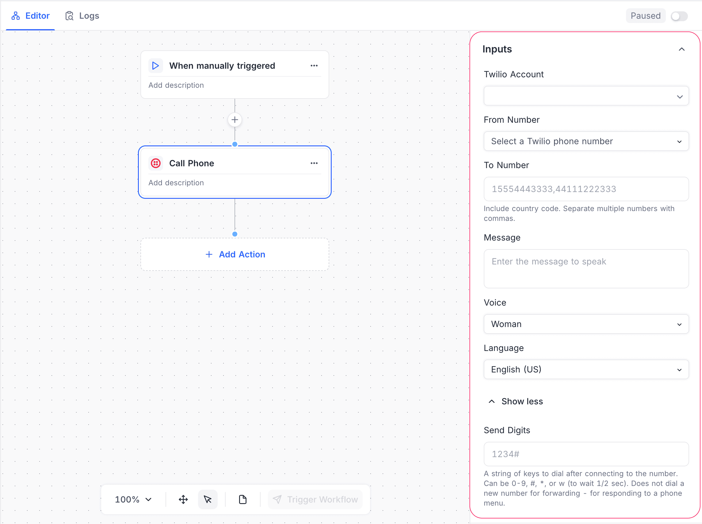 Twilio Call Phone Action