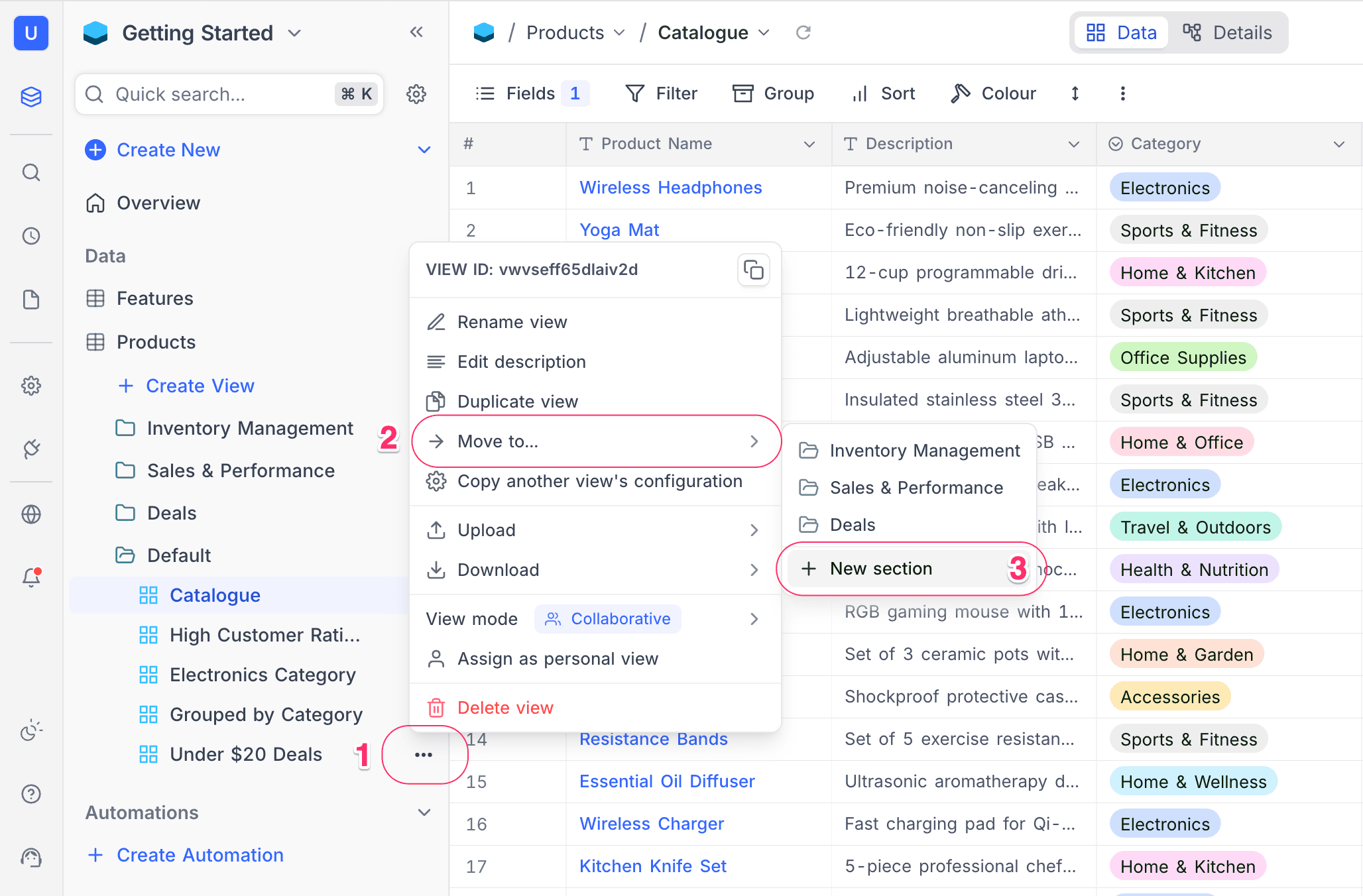 Create section from move-to