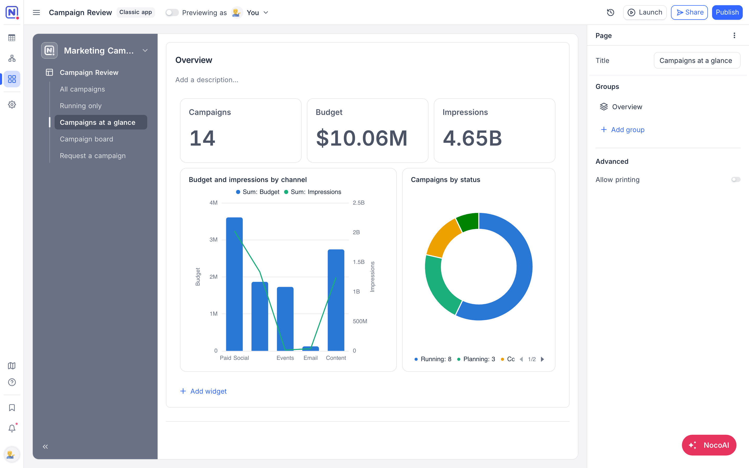 Dashboard page