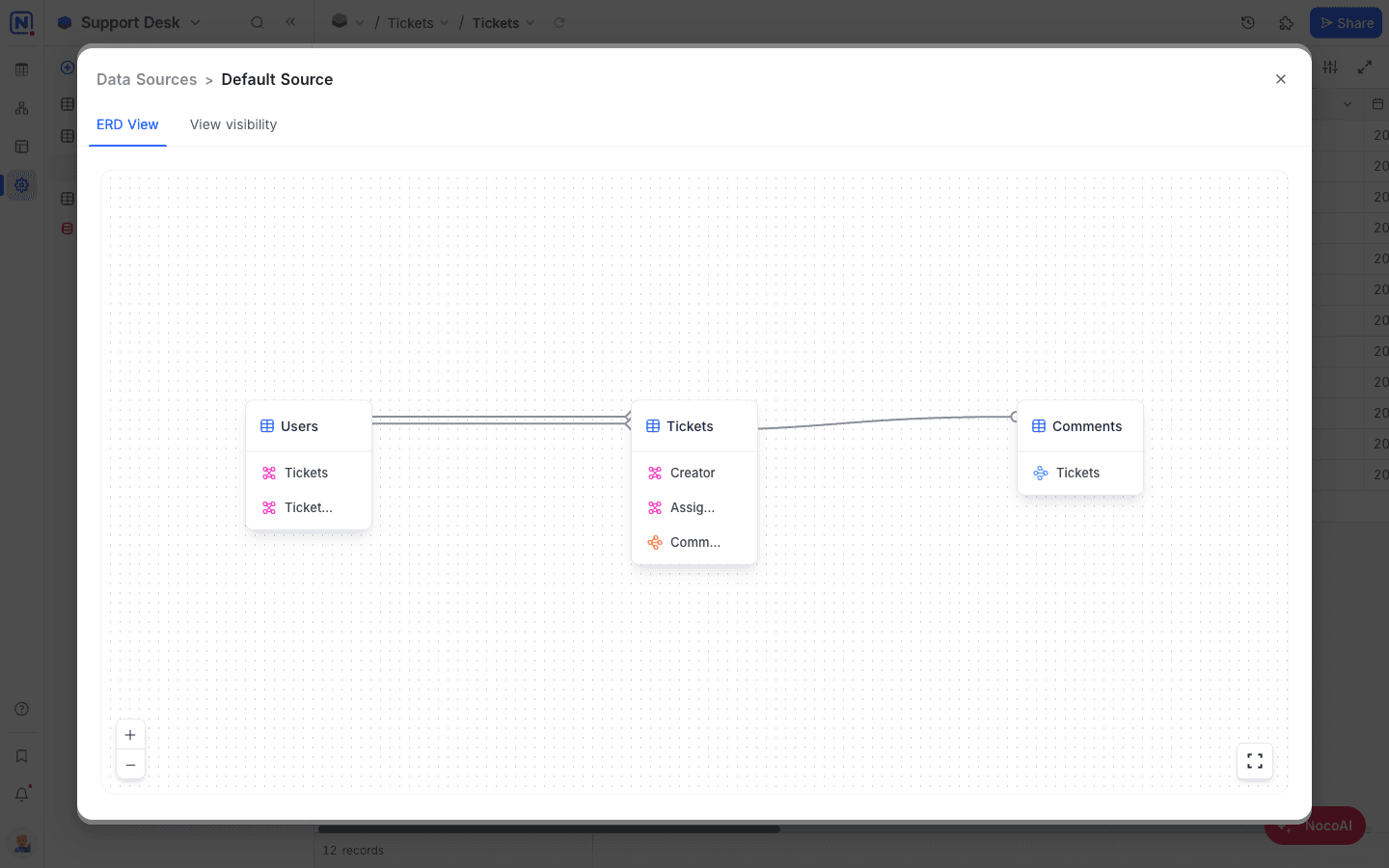 The ERD View tab showing the source's tables and relations