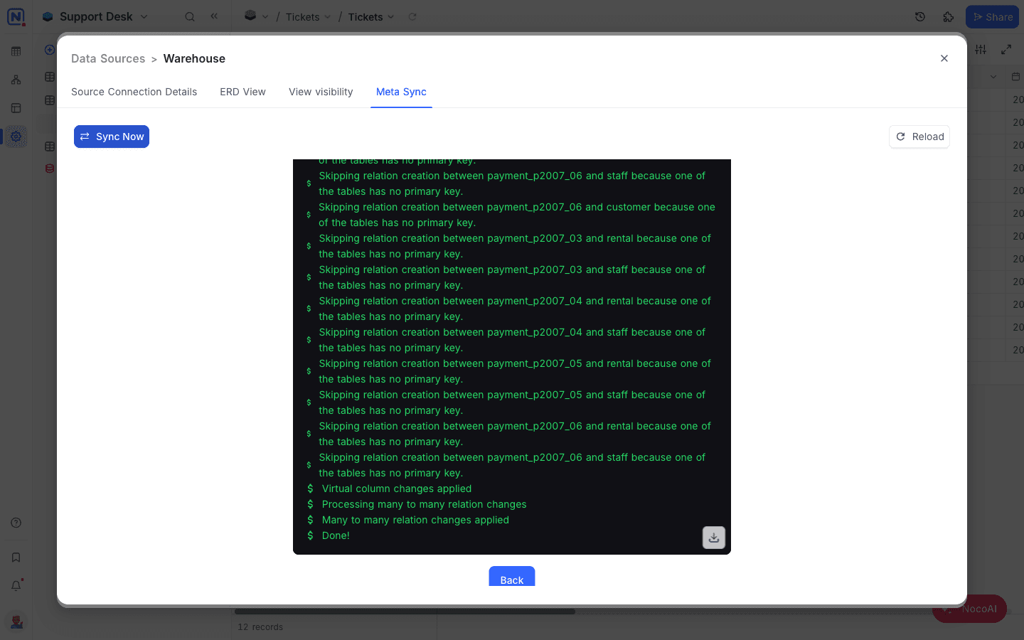 The sync log after Sync Now completes