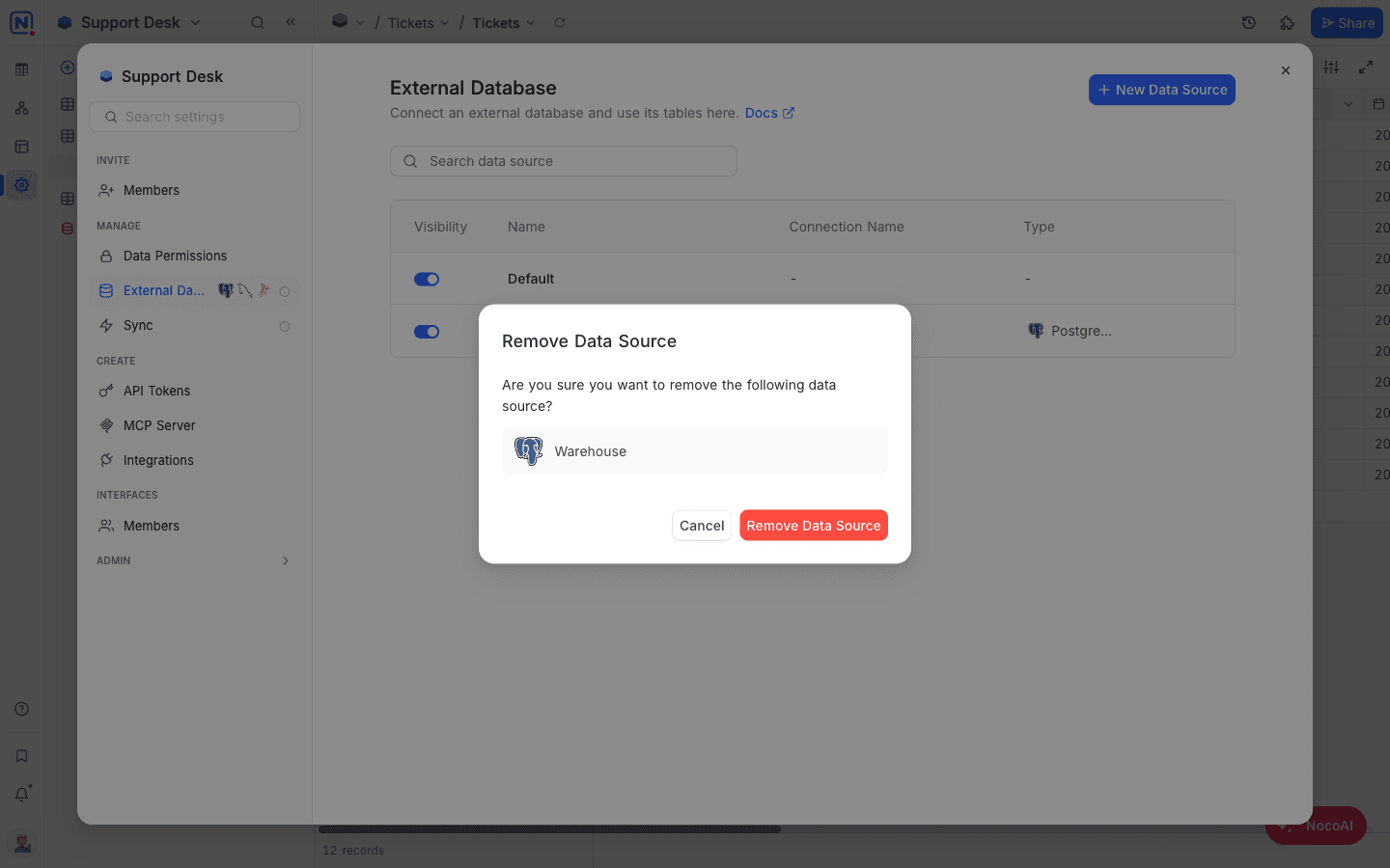 The Remove Data Source confirmation