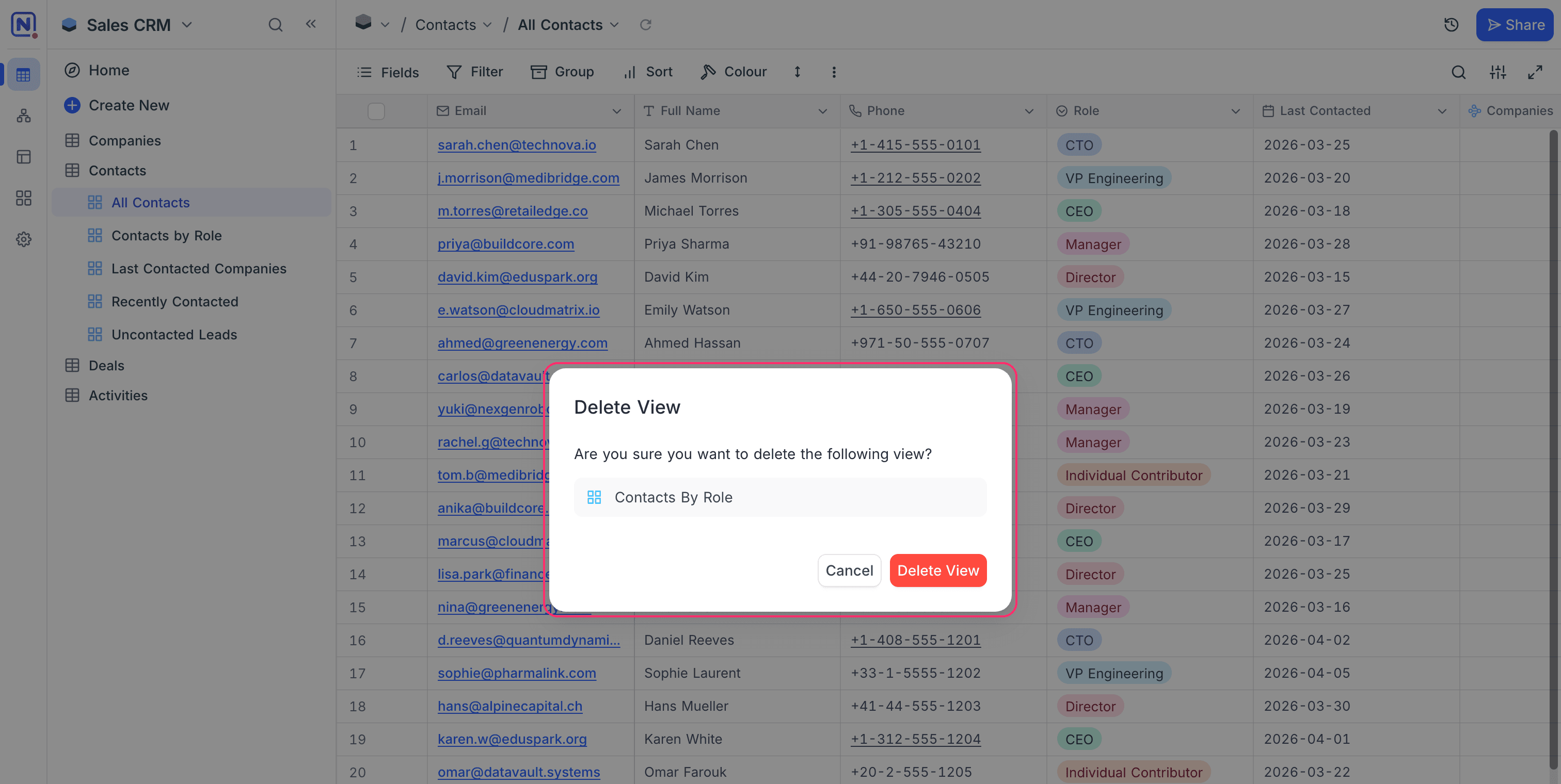 The Delete View confirmation