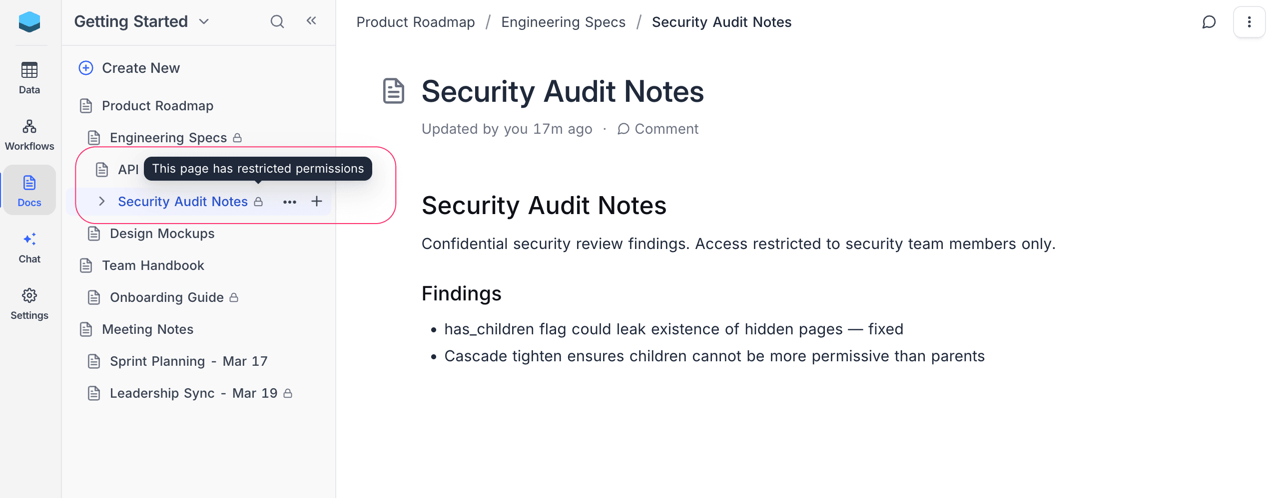 Lock icon on document with restricted permissions