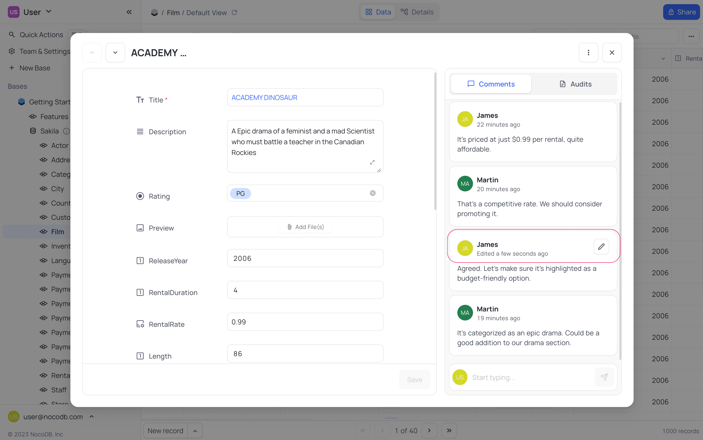 expand record comment