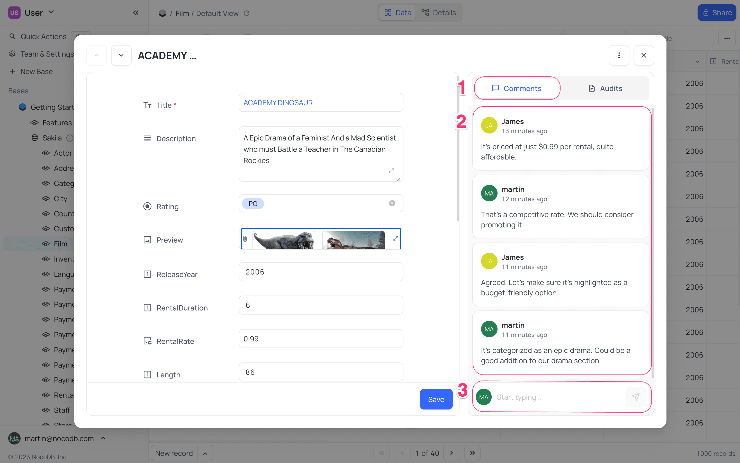 expand record comment