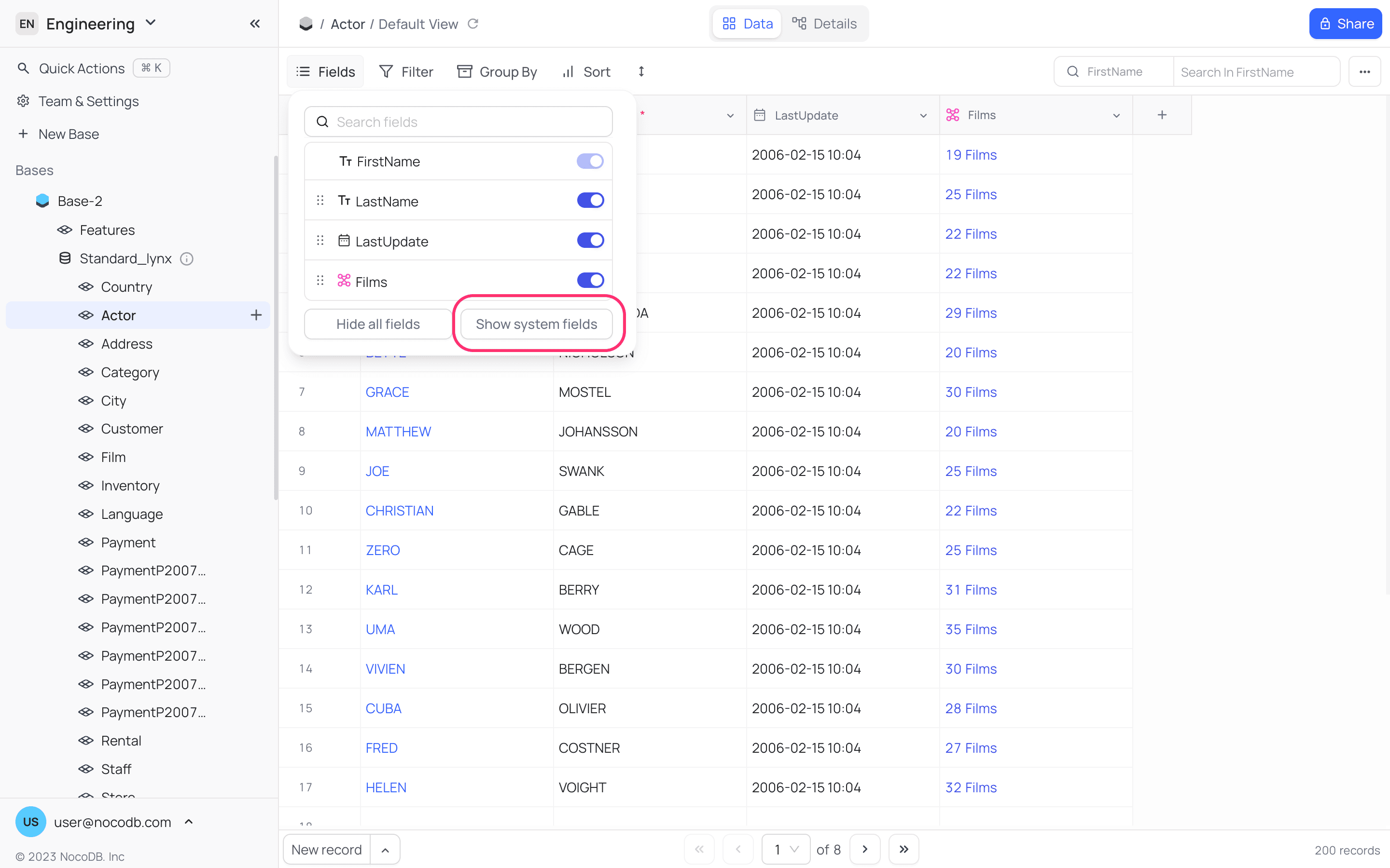 Show system fields