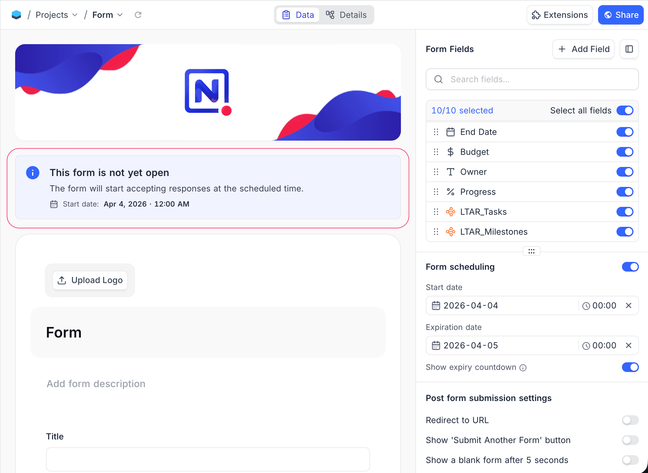 Form Not Yet Open - Builder