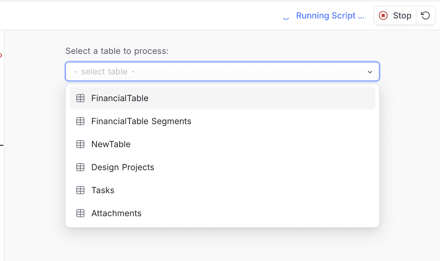 Table Input Example