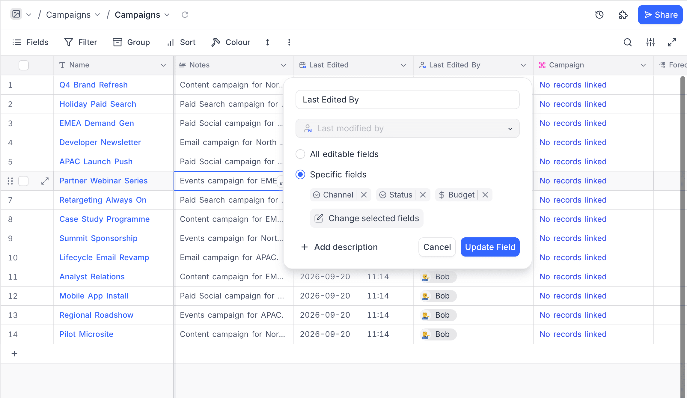 Last Modified By editor with specific fields selected