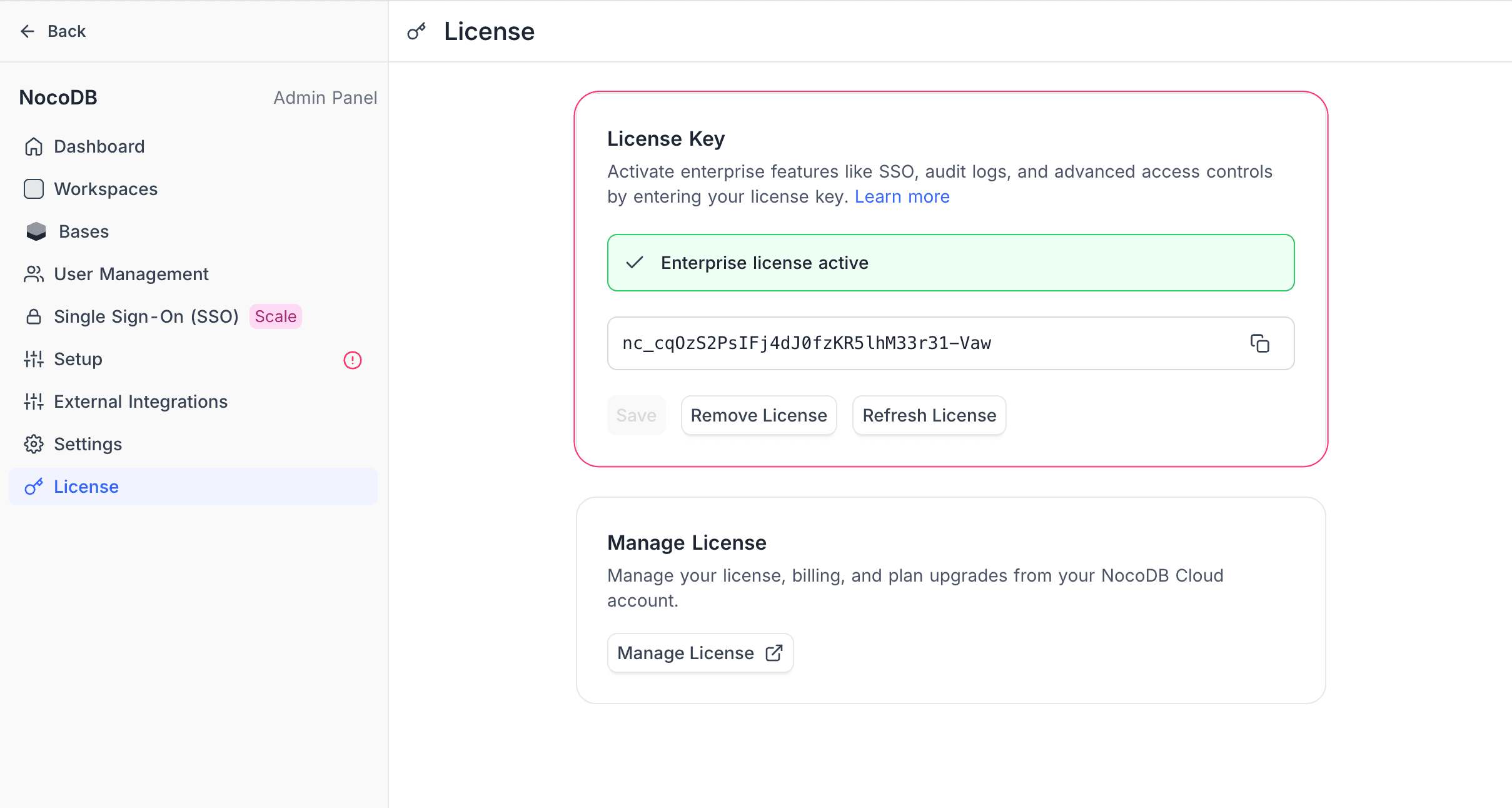 License page active
