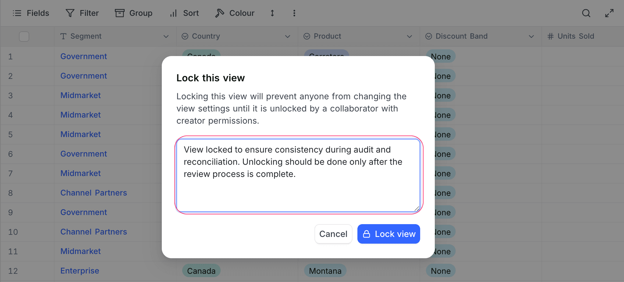 Lock view message