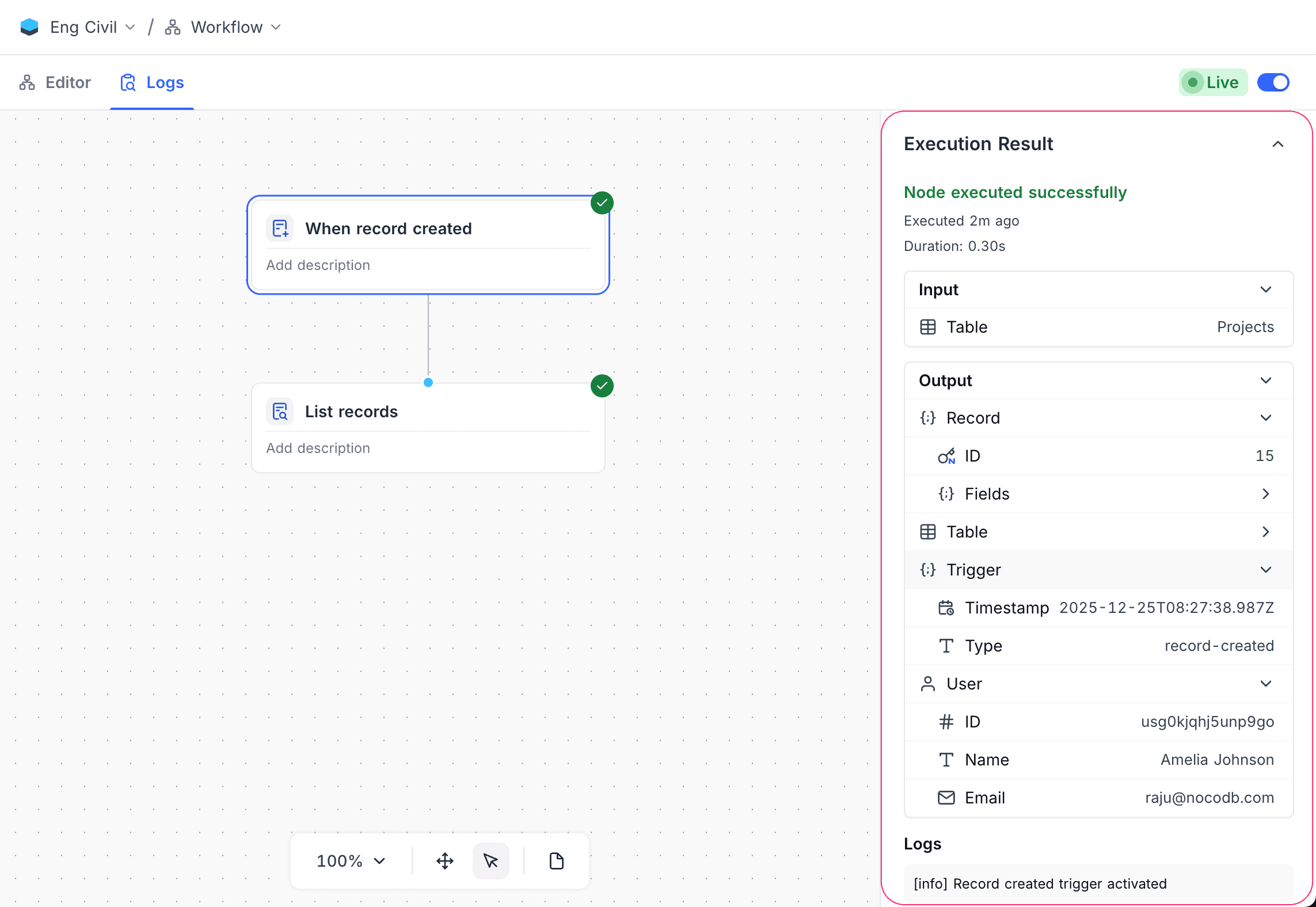 Workflow Logs