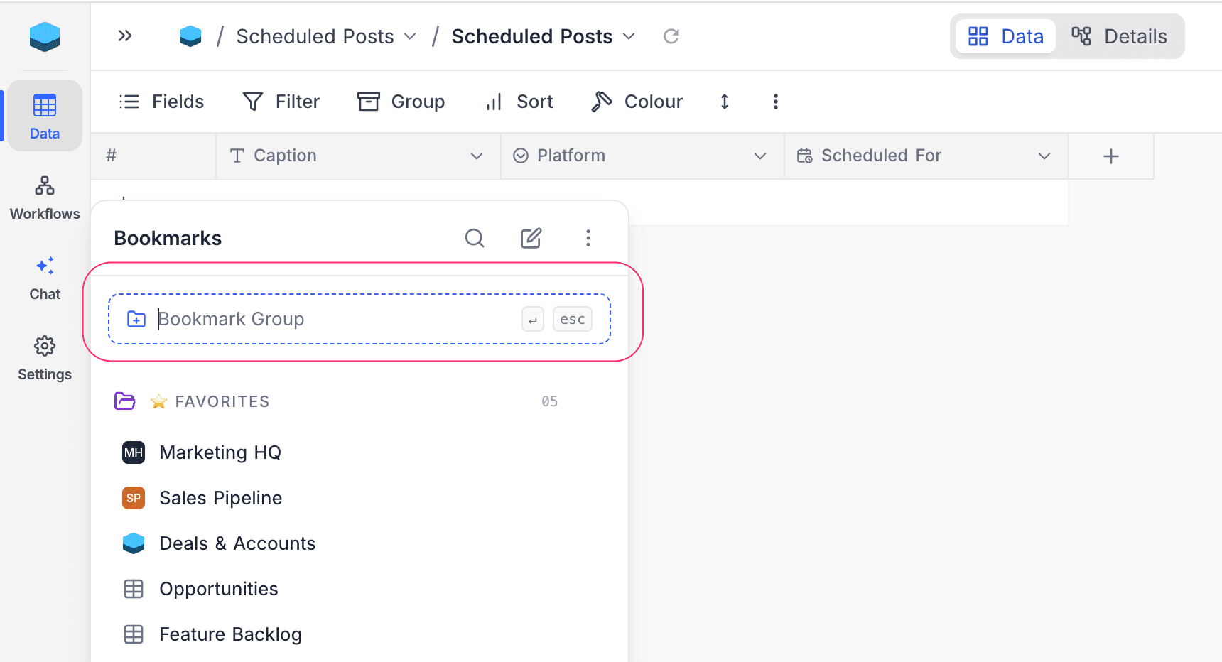 Type the folder name inline