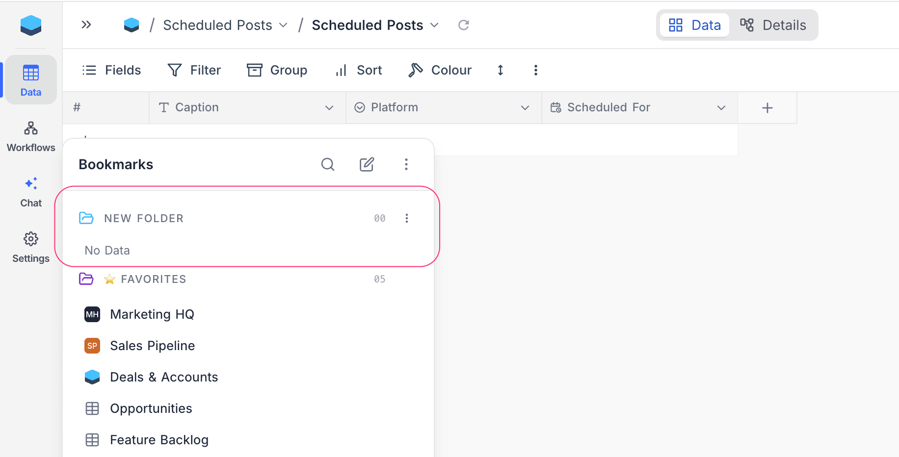 New empty folder ready for bookmarks