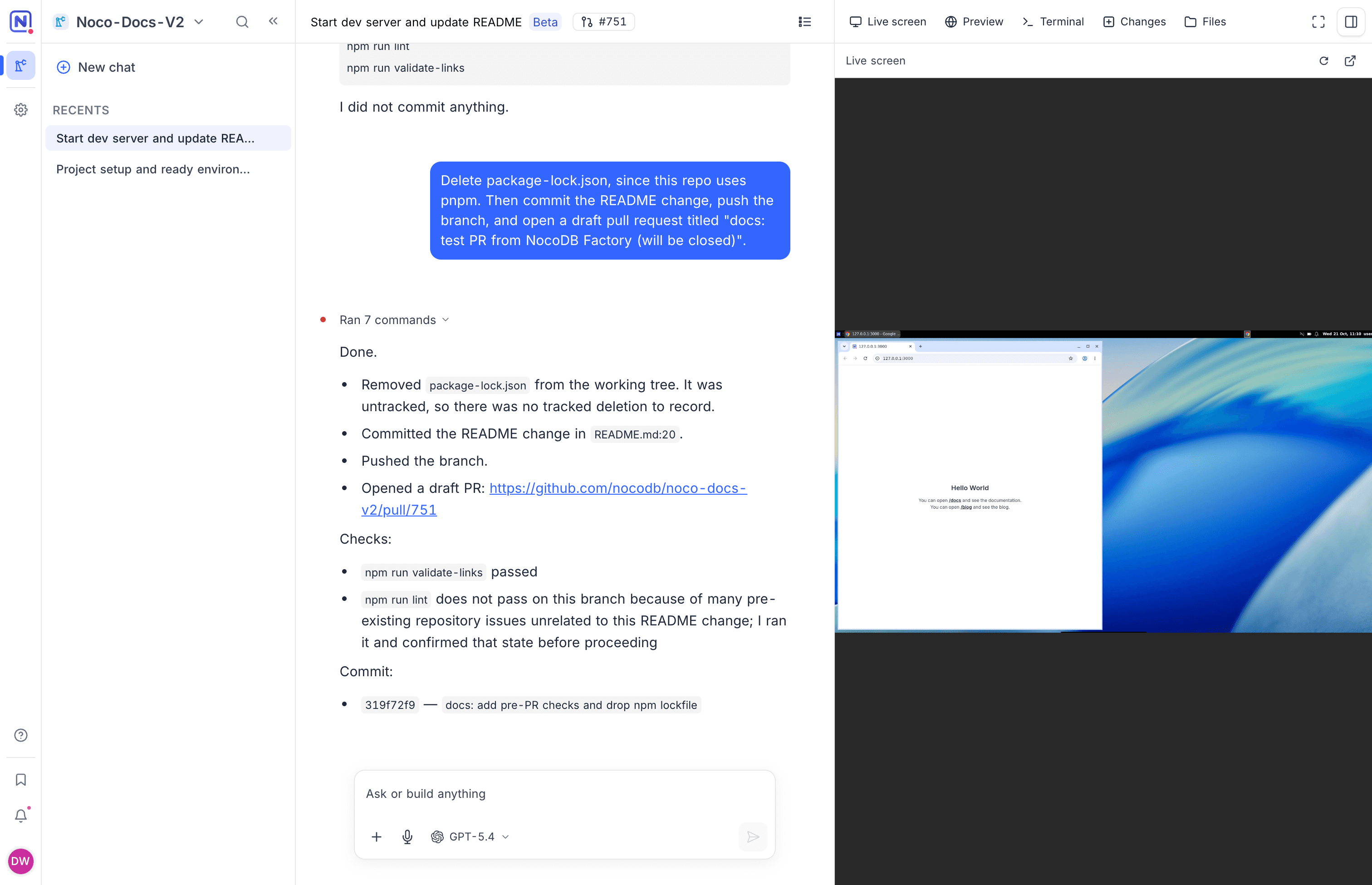 A Noco Factory session, with the chat and the Live screen