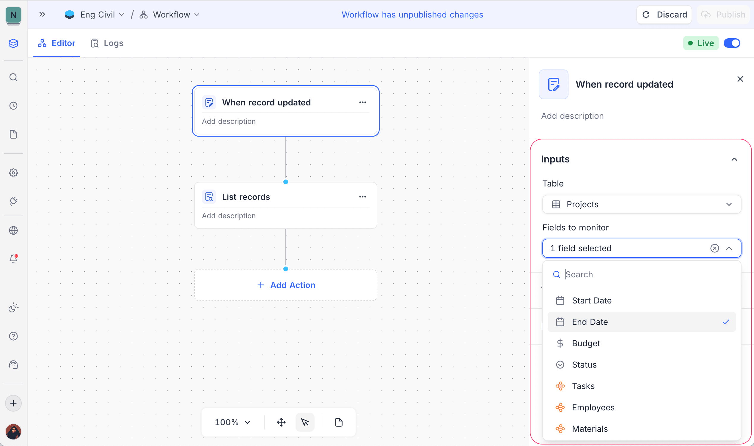 Record Updated Trigger Configuration