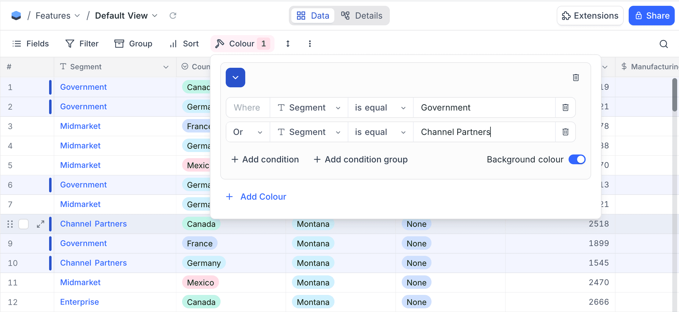 Colour records based on conditions