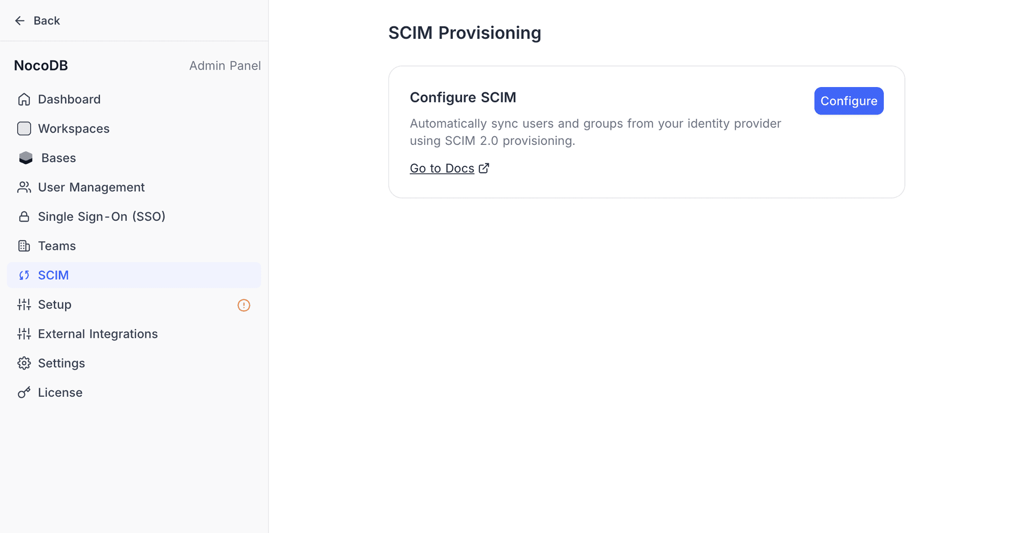 Navigate to SCIM settings