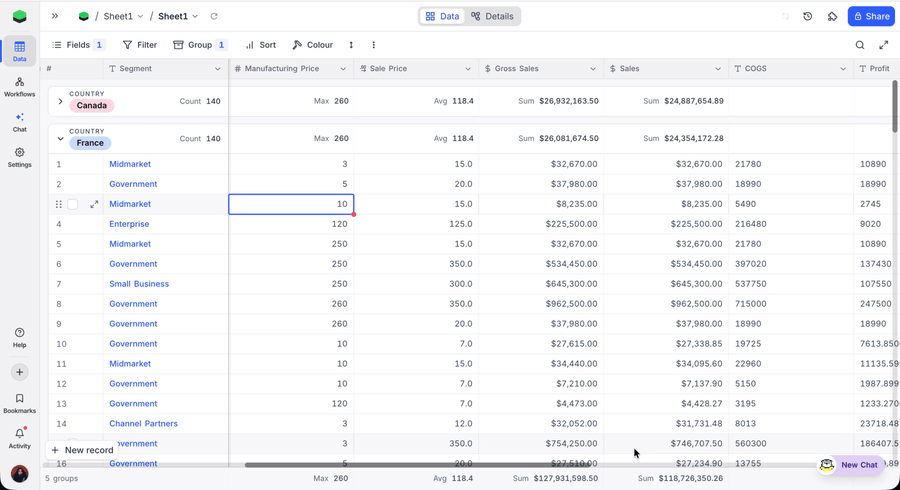 Selection-Scoped Field Summary