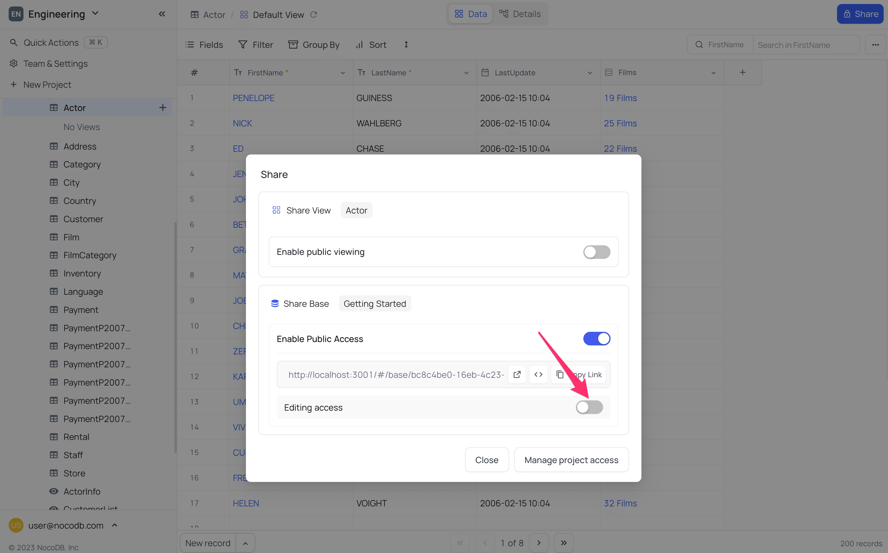 Share base edit access