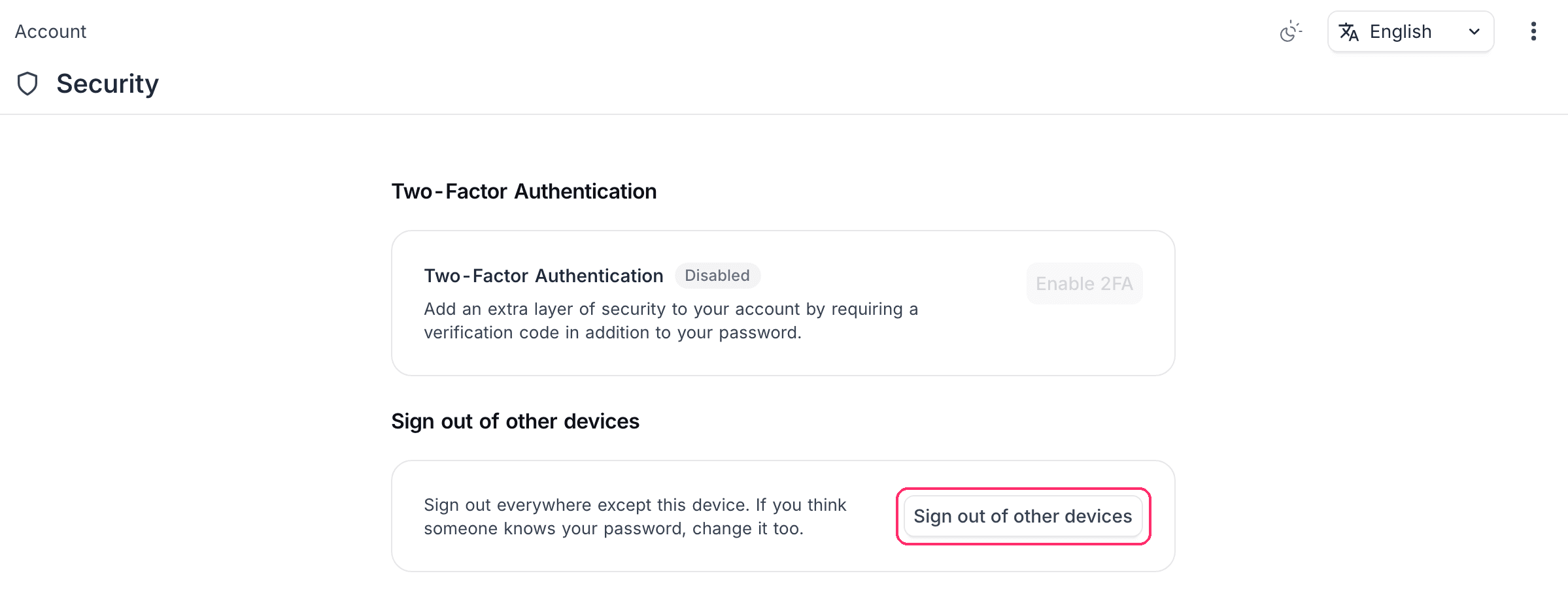 The Security tab with the Sign out of other devices button