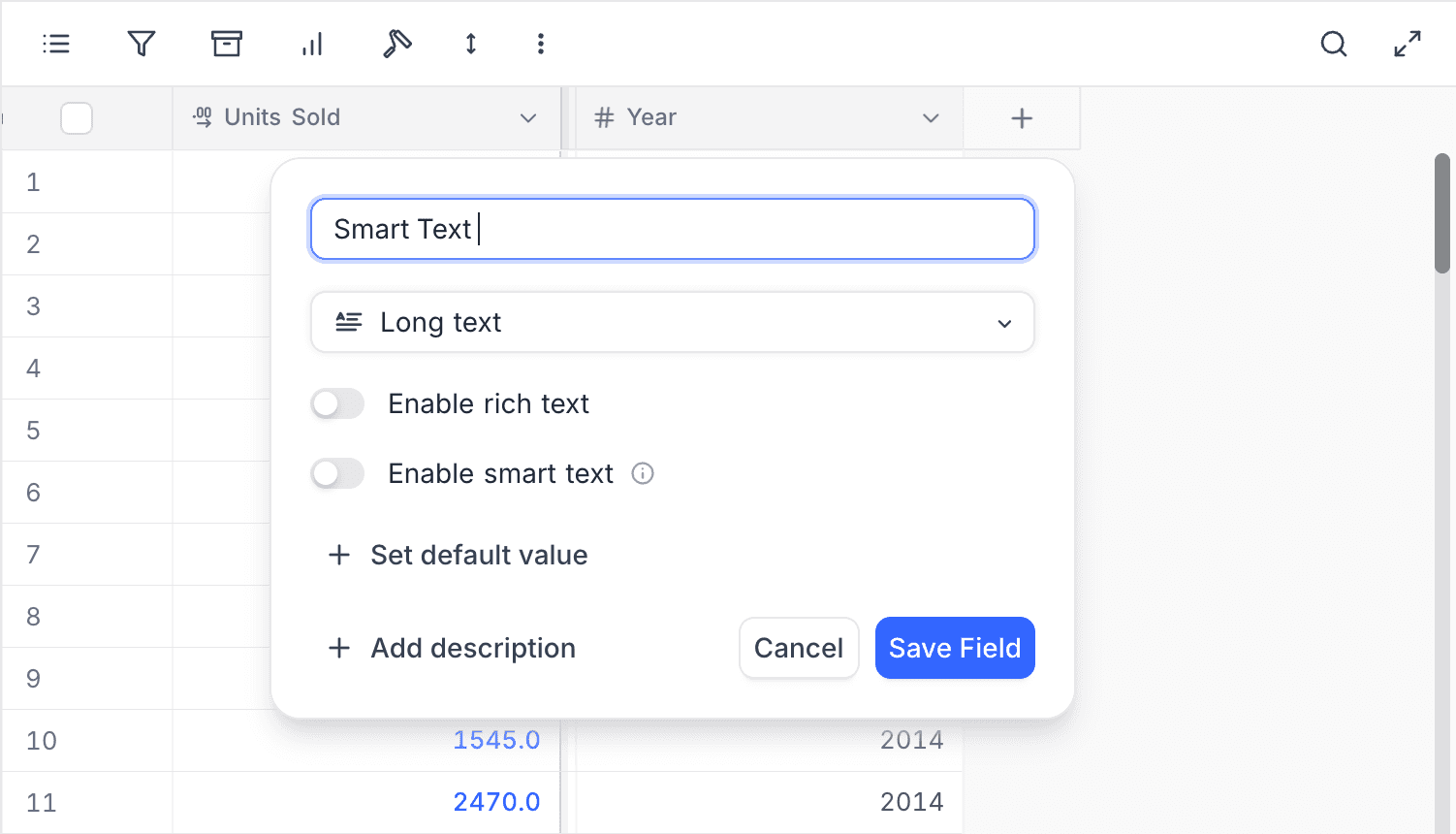 Smart text toggle in field options