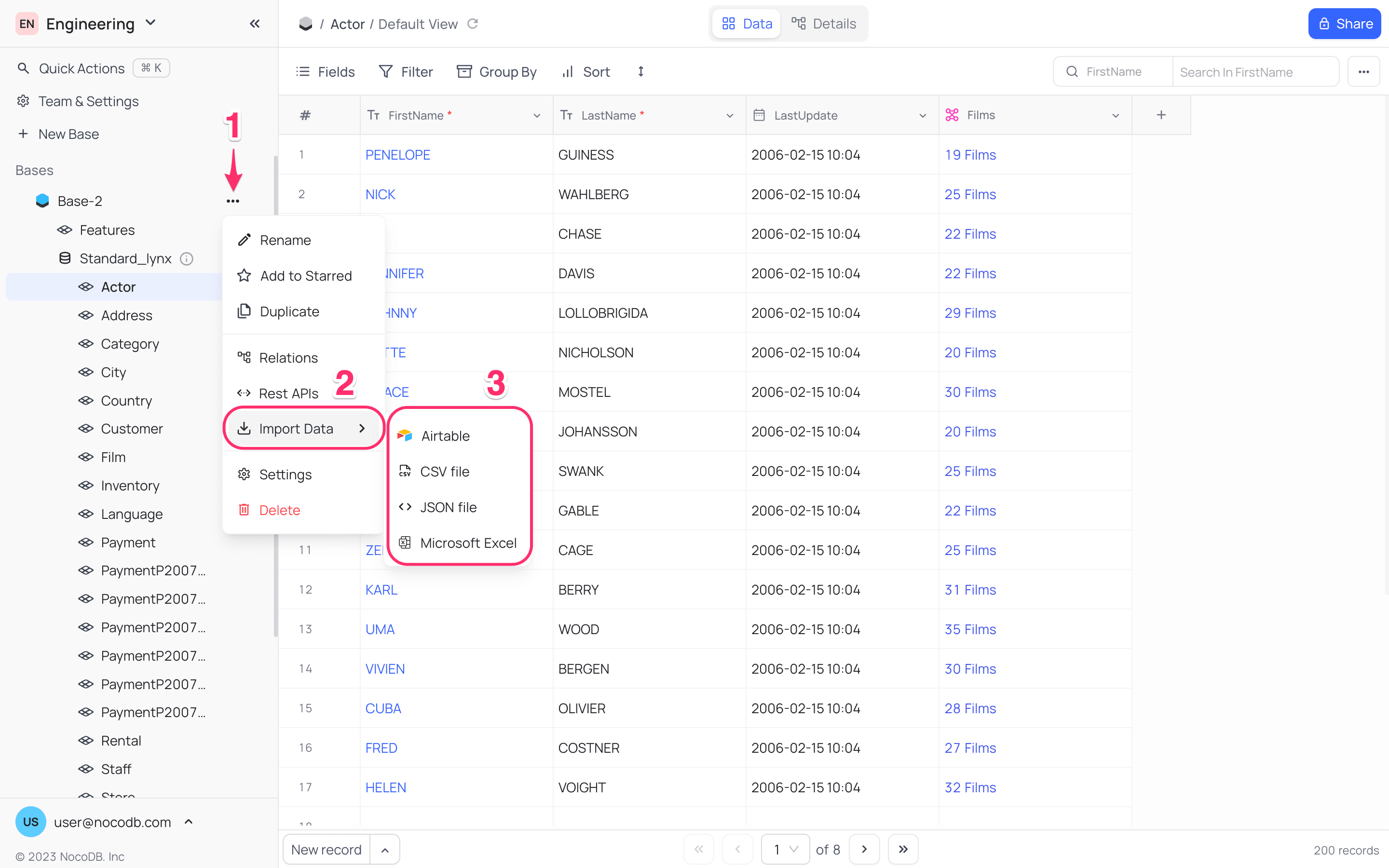 import from sidebar