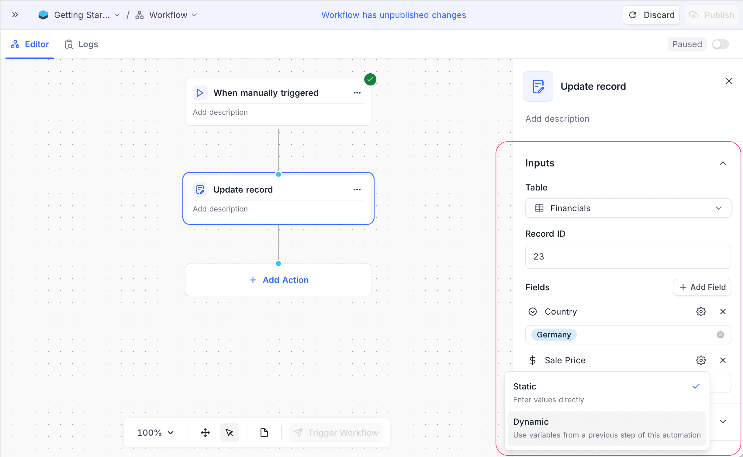 Update Record Node