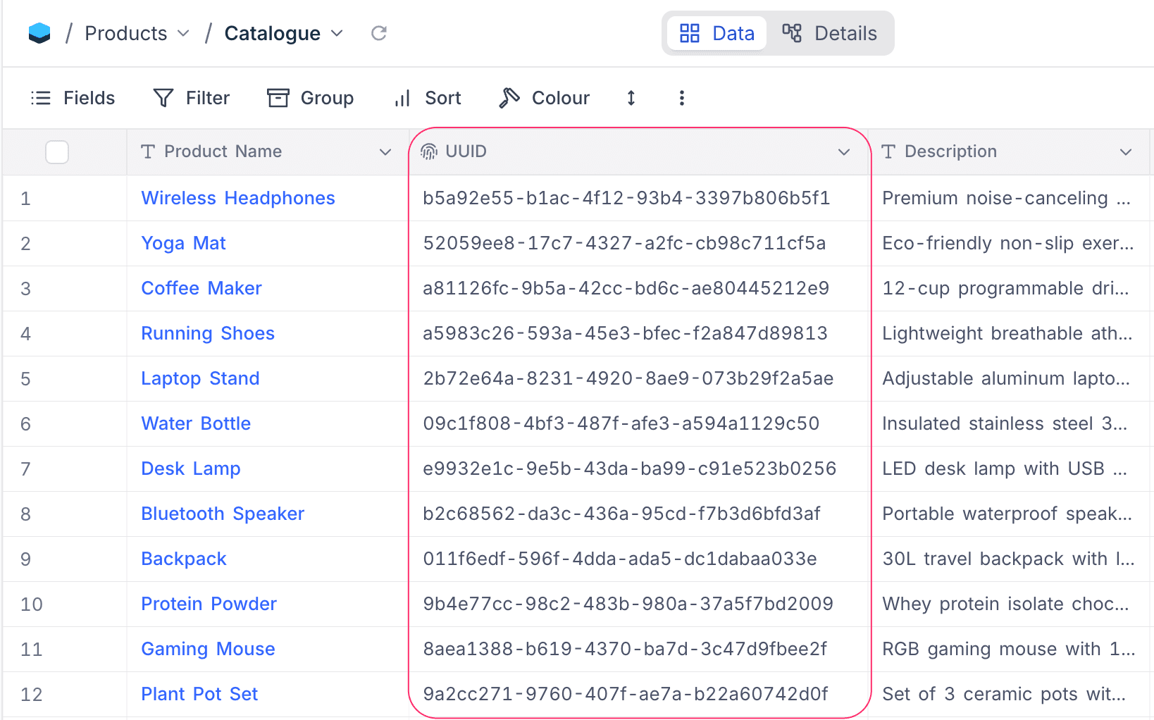 UUID cell display