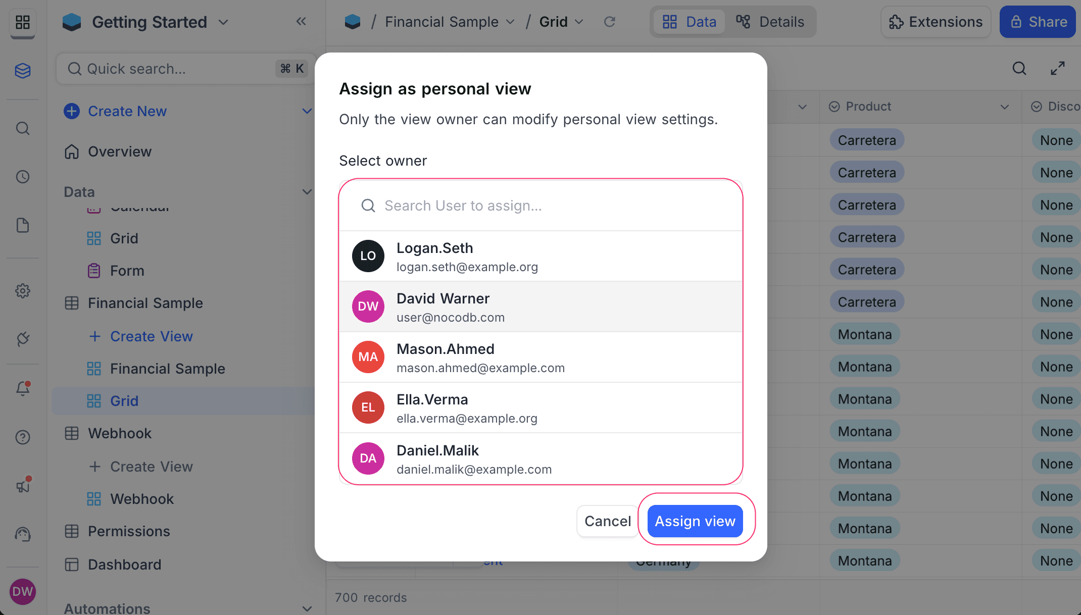 Change personal view owner