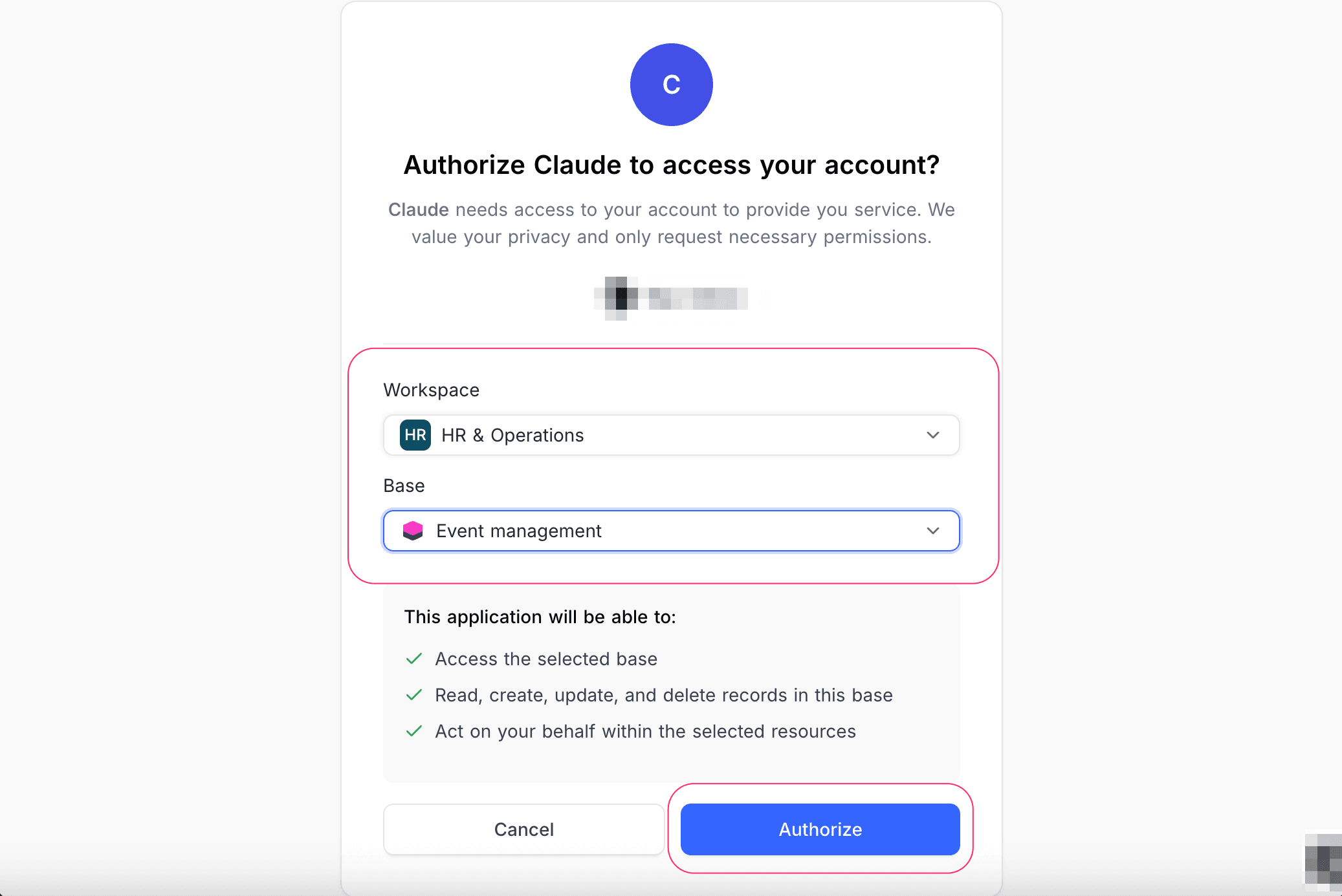 The NocoDB authorization screen