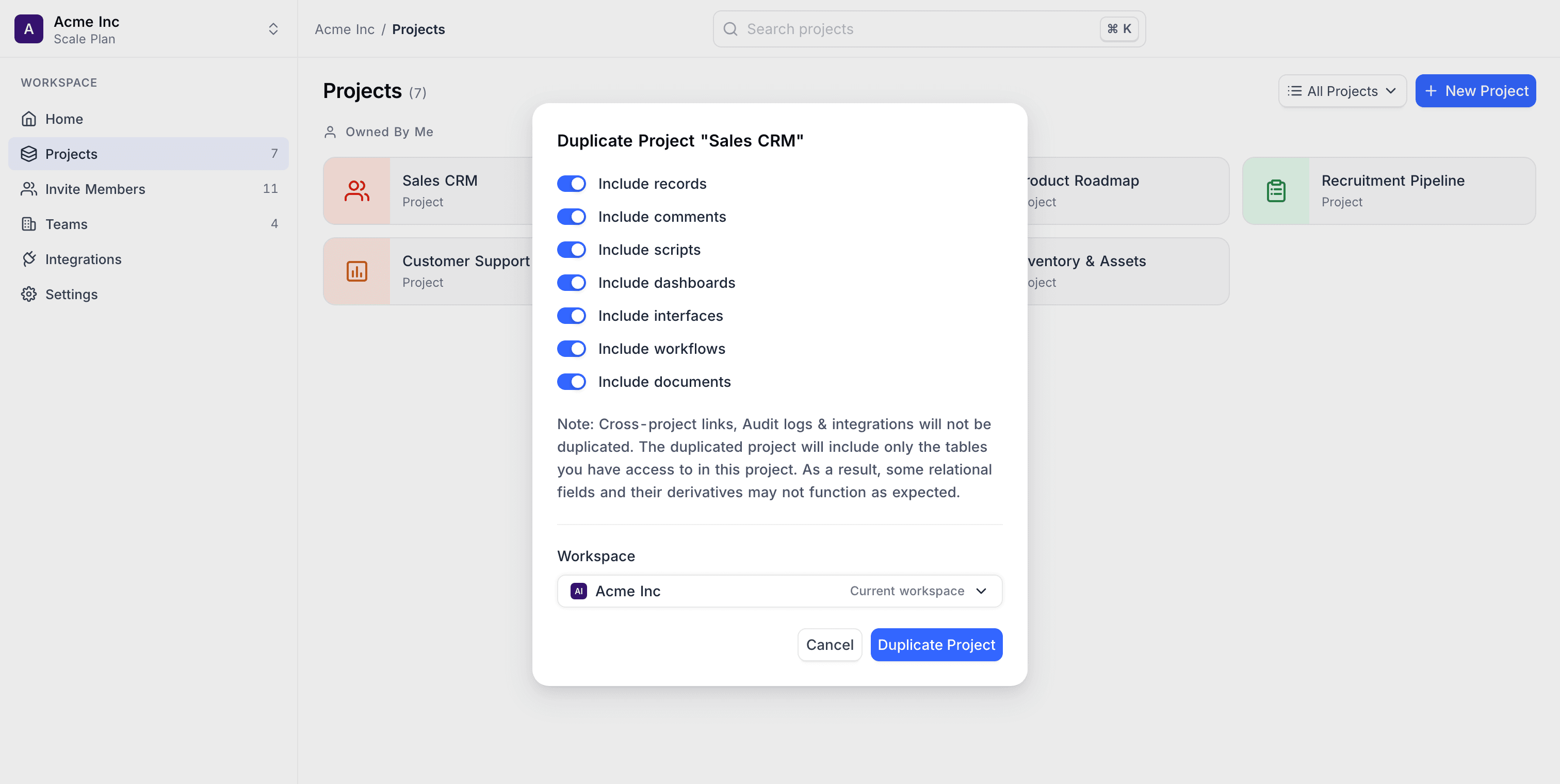 The Duplicate Project dialog
