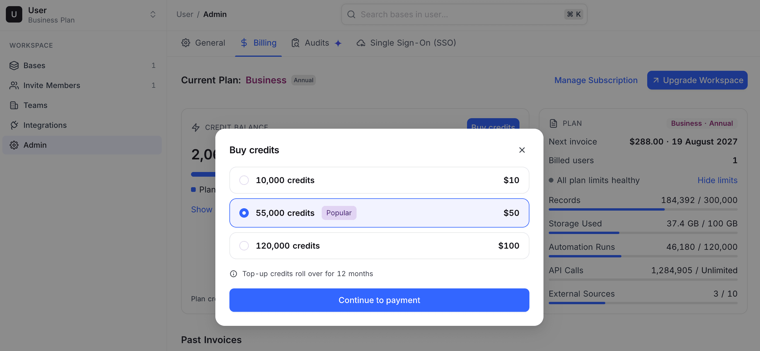 Buy credits dialog