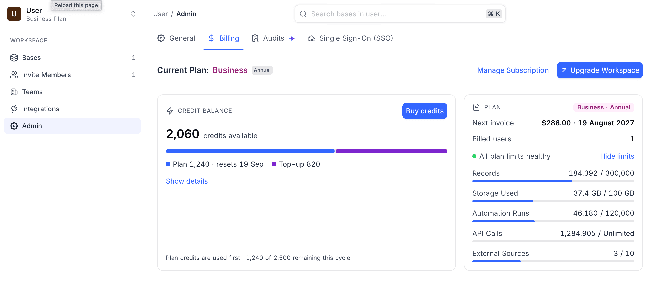 Credit Balance card on the billing dashboard
