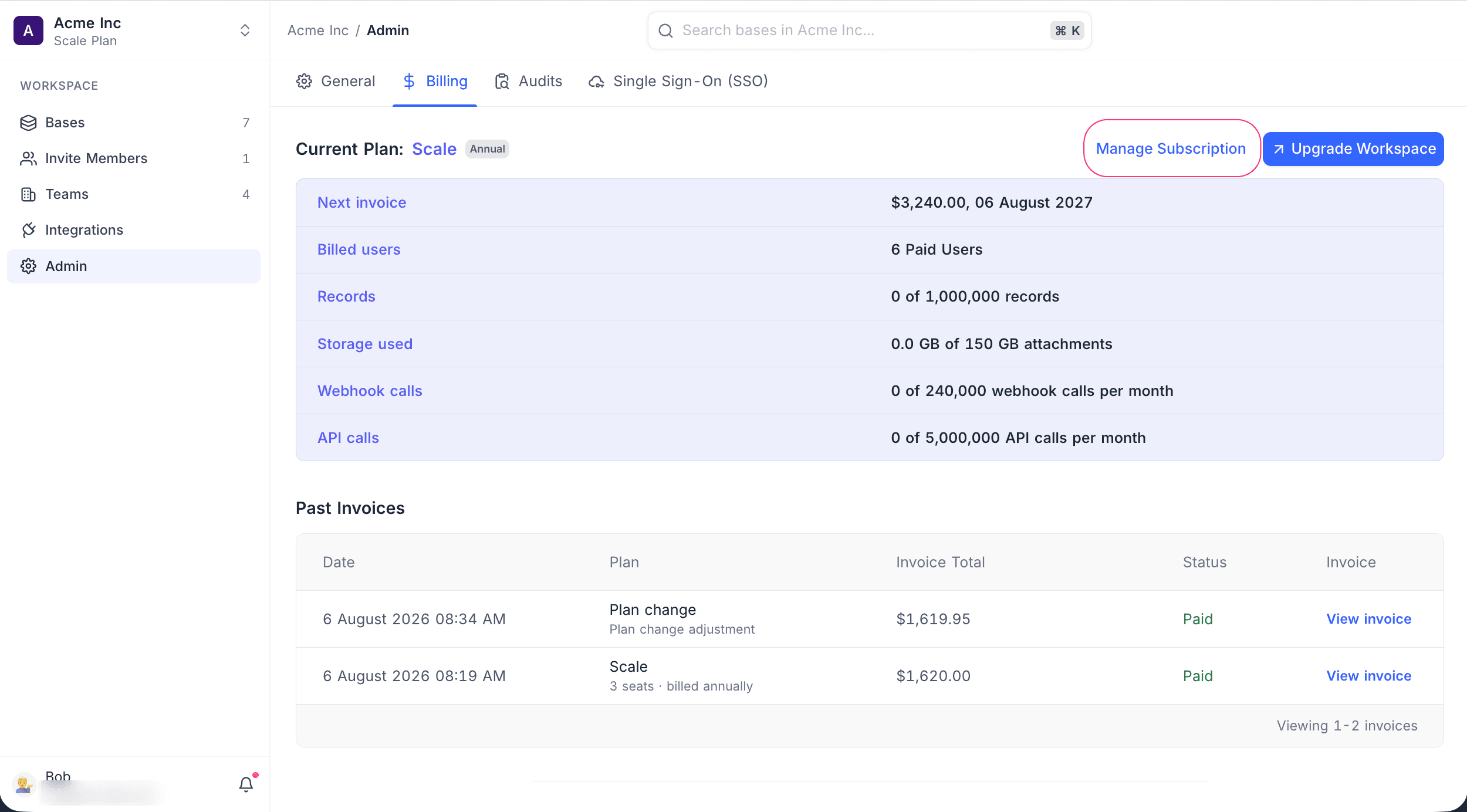 Manage subscription